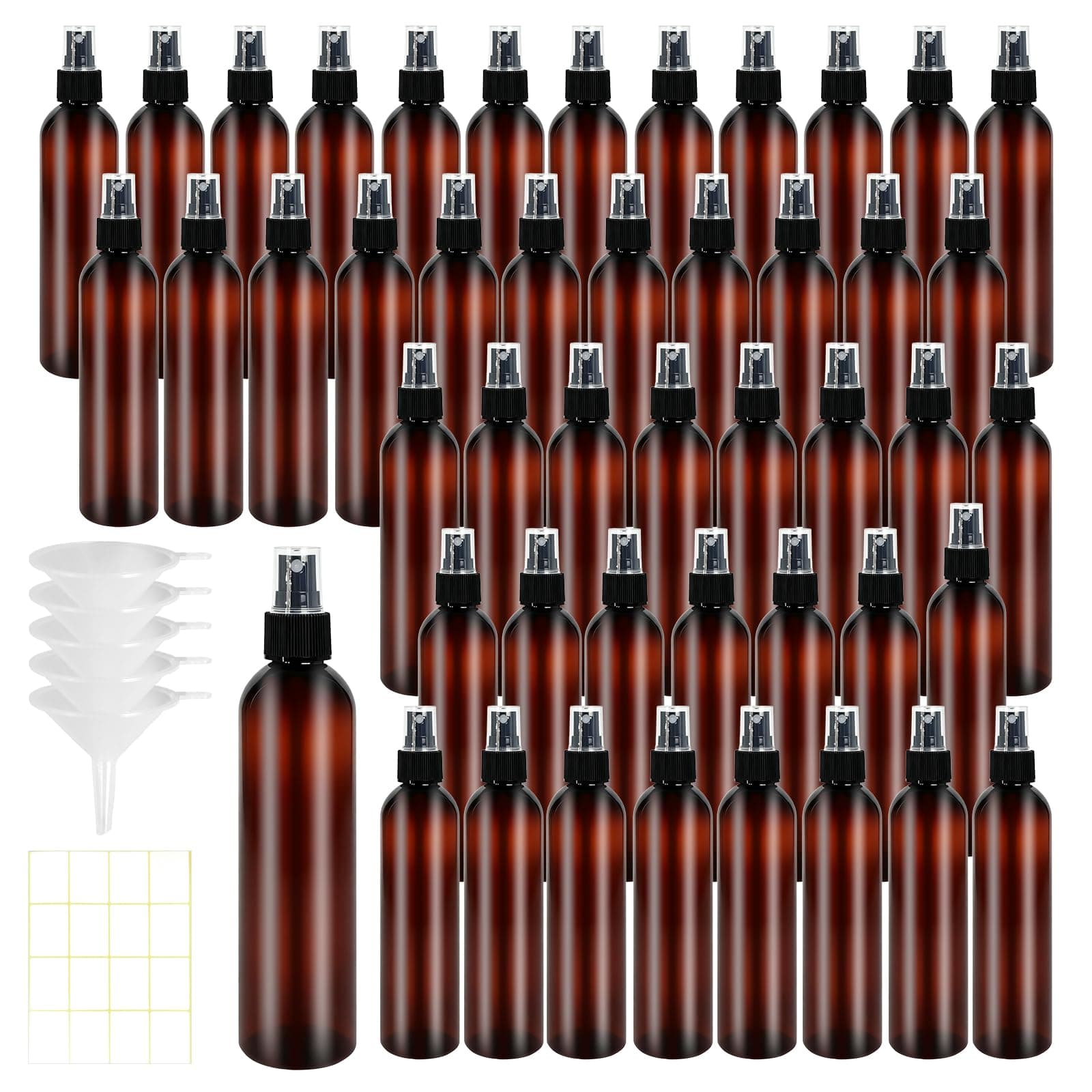 UCEHIPAW 48 Pcs 8 oz Spray Bottles with Cap Amber Empty Plastic Travel Sprayer Refillable Fine Mist Cleaning Bottles for Oils Perfumes