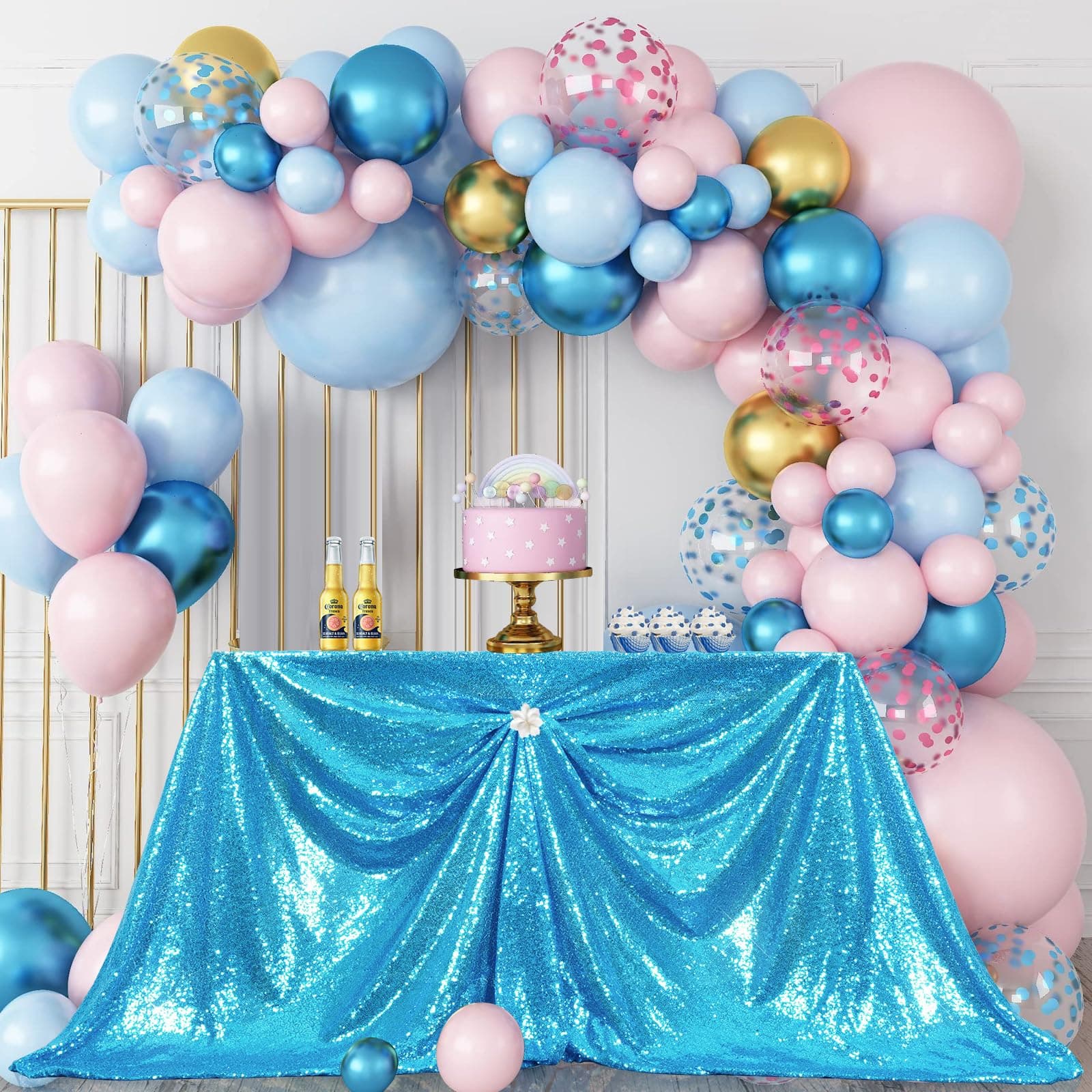 PartyDelight Sequin Tablecloth, Wedding, Sweetheart, Christmas Tree, Rectangular, 60"x 102", Turquoise
