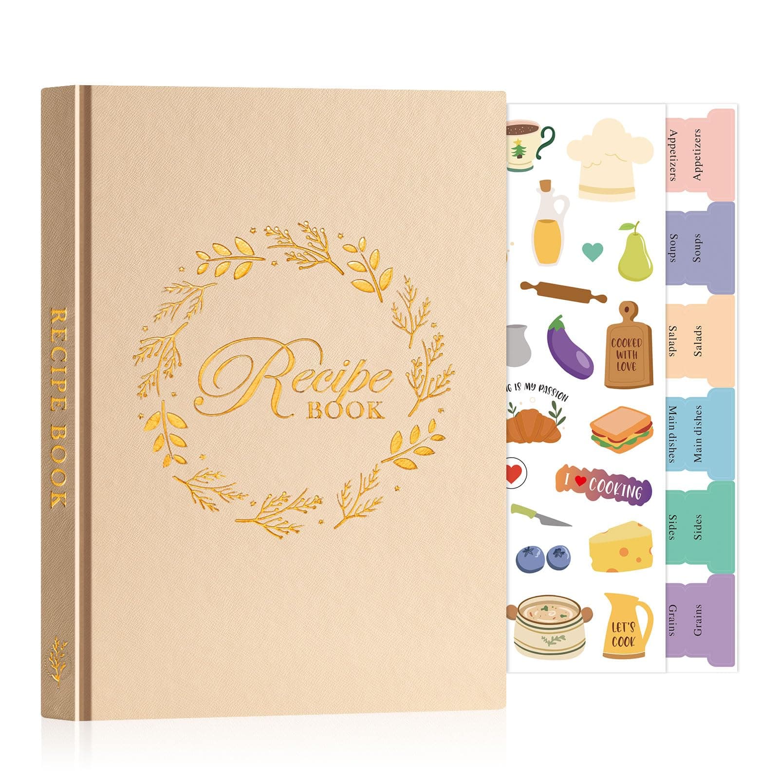 Lanpn A5 Blank Recipe Book Cookbook to Write in Your Own Recipes, Leather Cover Waterproof Empty Cooking Journal for 70 Recipes, Recipe Notebook with Stickers to Organize Your Family Recipes, Oat
