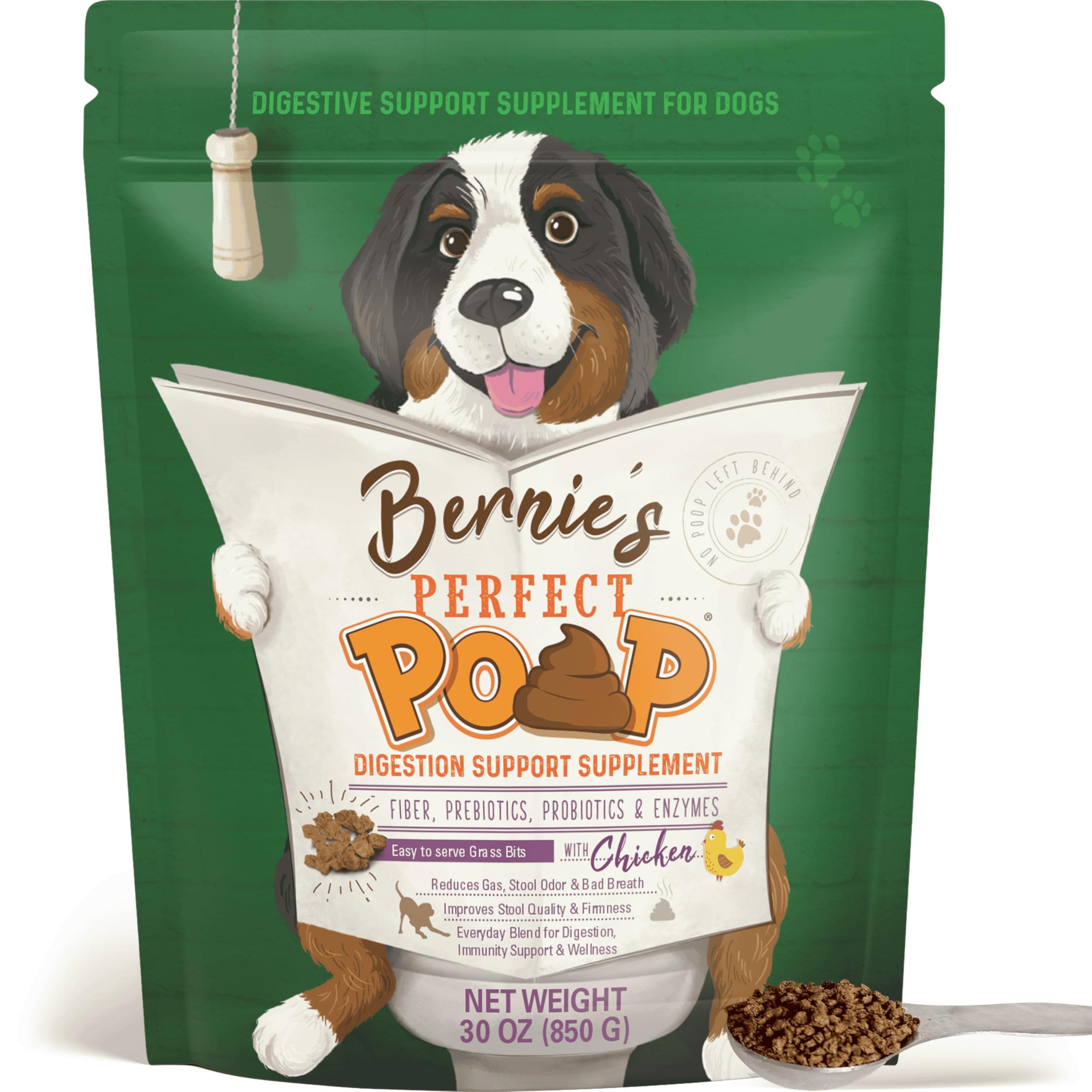 Bernie's Perfect Poop 4-in-1 Dog Digestion Supplement, Chicken, 30 oz