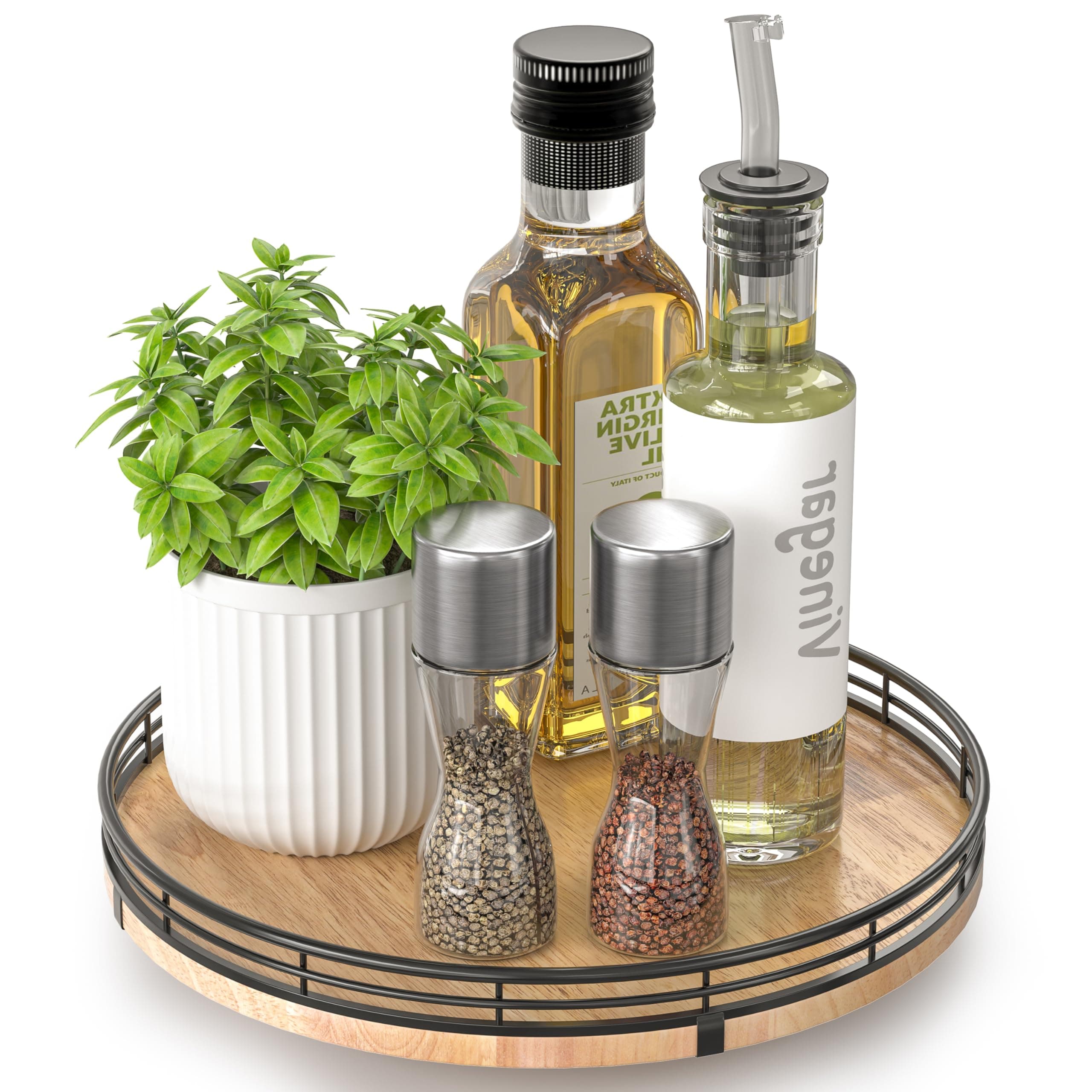 AMH 10-Inch Farmhouse Oak Lazy Susan Organizer for Cabinet