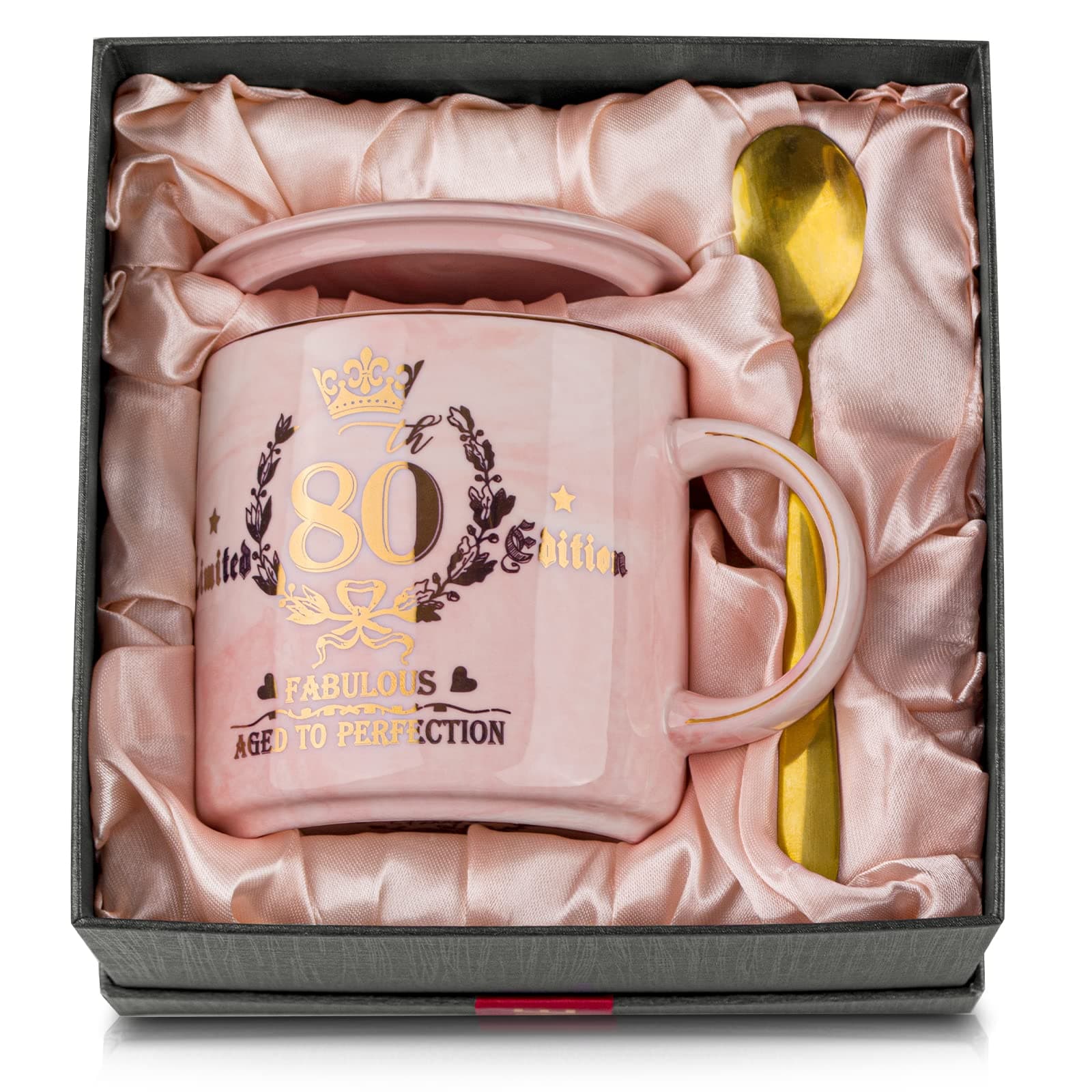 Biching 80th Birthday Gifts for Women, 14oz Golden Pattern Coffee Mug