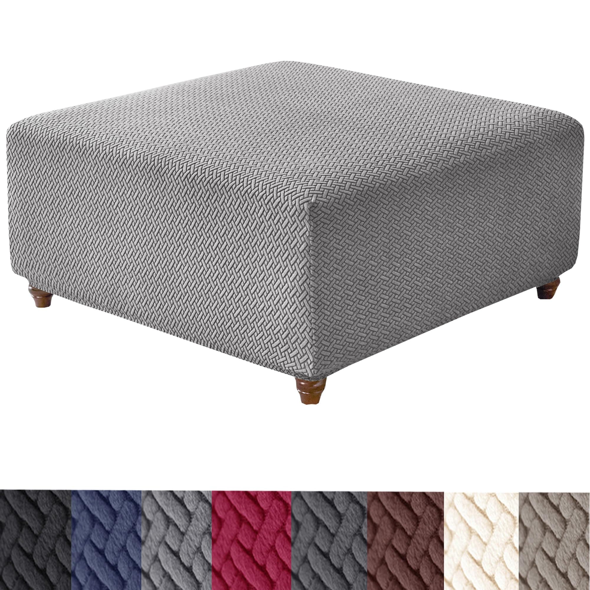 HFCNMY Ottoman Slipcover - Thick Washable Stretch Knitted Jacquard Foot Stool Cover with Elastic Bottom - Gray X-Large