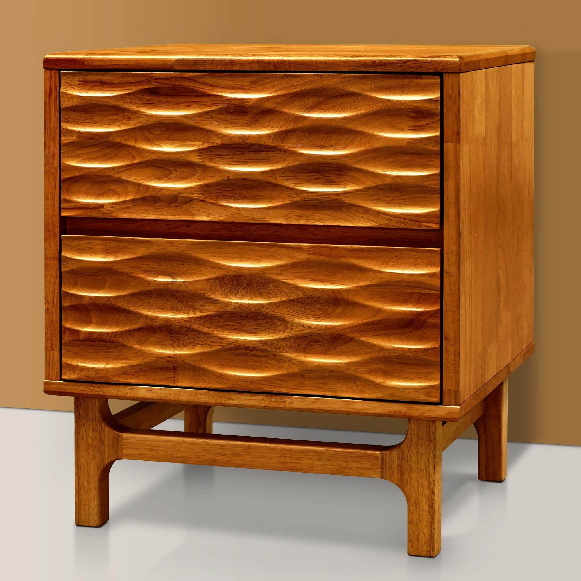 Acacia Elara 19" Solid Wood Nightstand with 2 Drawers, Caramel