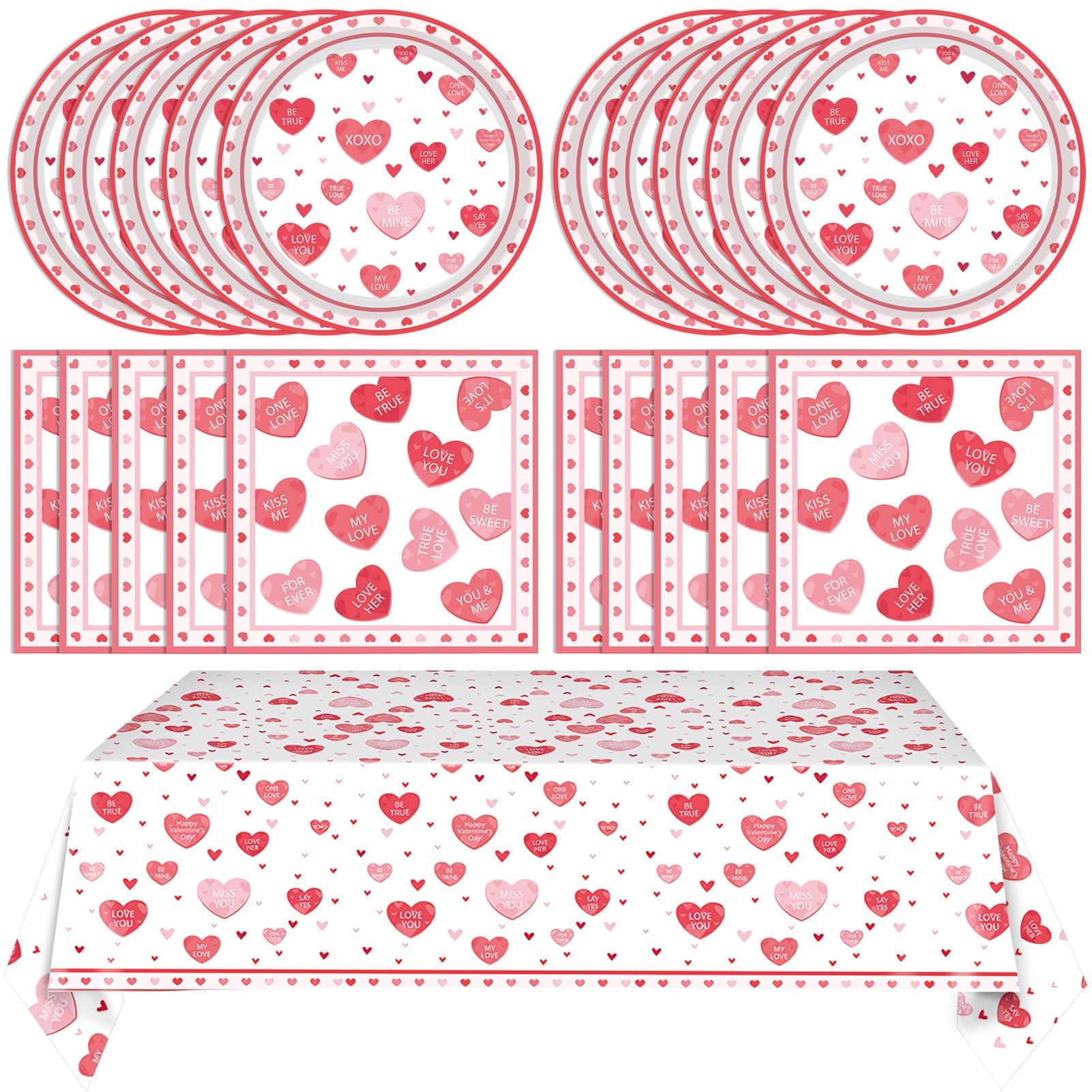 41pcs Red Heart Galentines Day Plates Napkins and Valentines Tablecloth Set