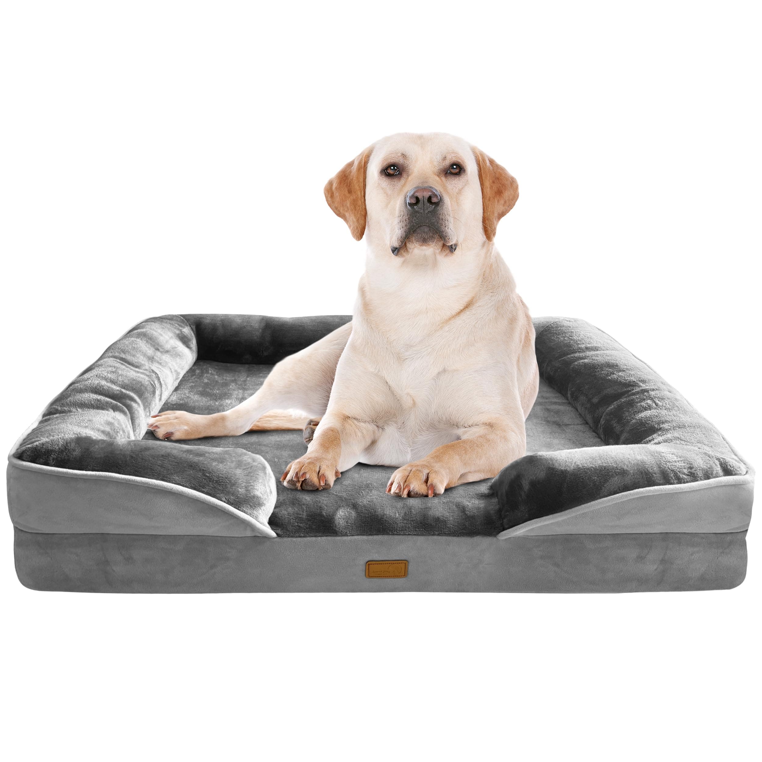 Spotted Play Orthopedic Dog Bed with Sides - Dog Sofa Beds for Extra Large Dogs, Supportive Foam Pet Couch Bed with Washable Removable Cover, Waterproof Lining and Non-Slip Bottom, Grey - XL