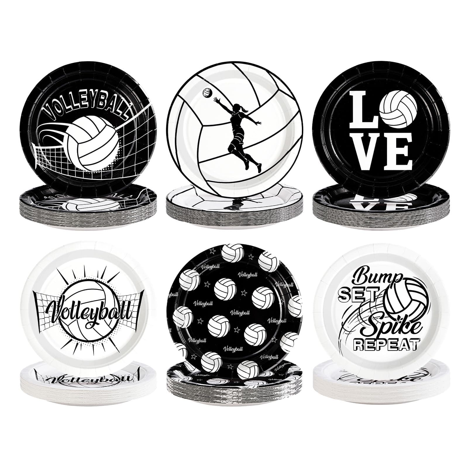 Grencian 60Pcs Volleyball Paper Plate 9" Black White Heavy Duty Plates