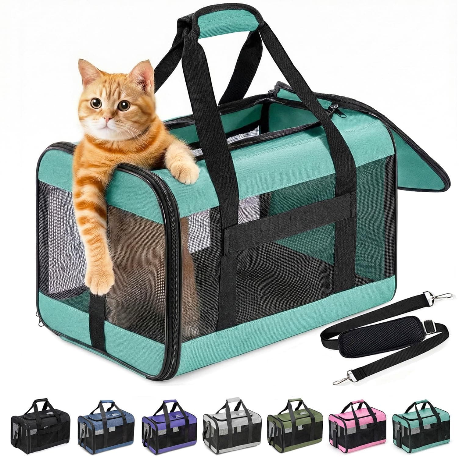 Conlun Cat Carrier Soft-Sided Pets Travel Carriers up to 15 Lbs,Turq M