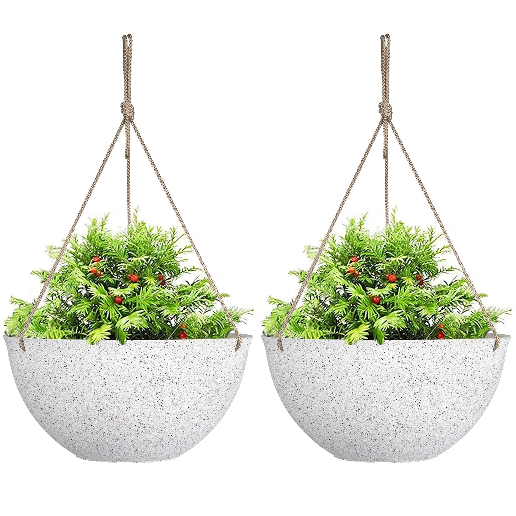 LA JOLIE MUSE Large Hanging Planters for Outdoor Plants - 13 Inch Hanging Flower Pots Set of 2, Speckled White