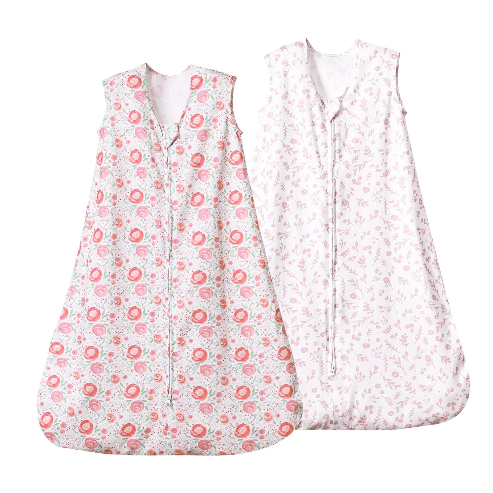 david's kids 100% Organic Cotton Baby Sleep Sack 6-12 Months, Soft Baby Wearable Blankets with 2-Way Zipper, 2 Pack Comfy Sleeping Bags for Infant Newborn Boys Girls Neutral, Medium Size, Floral