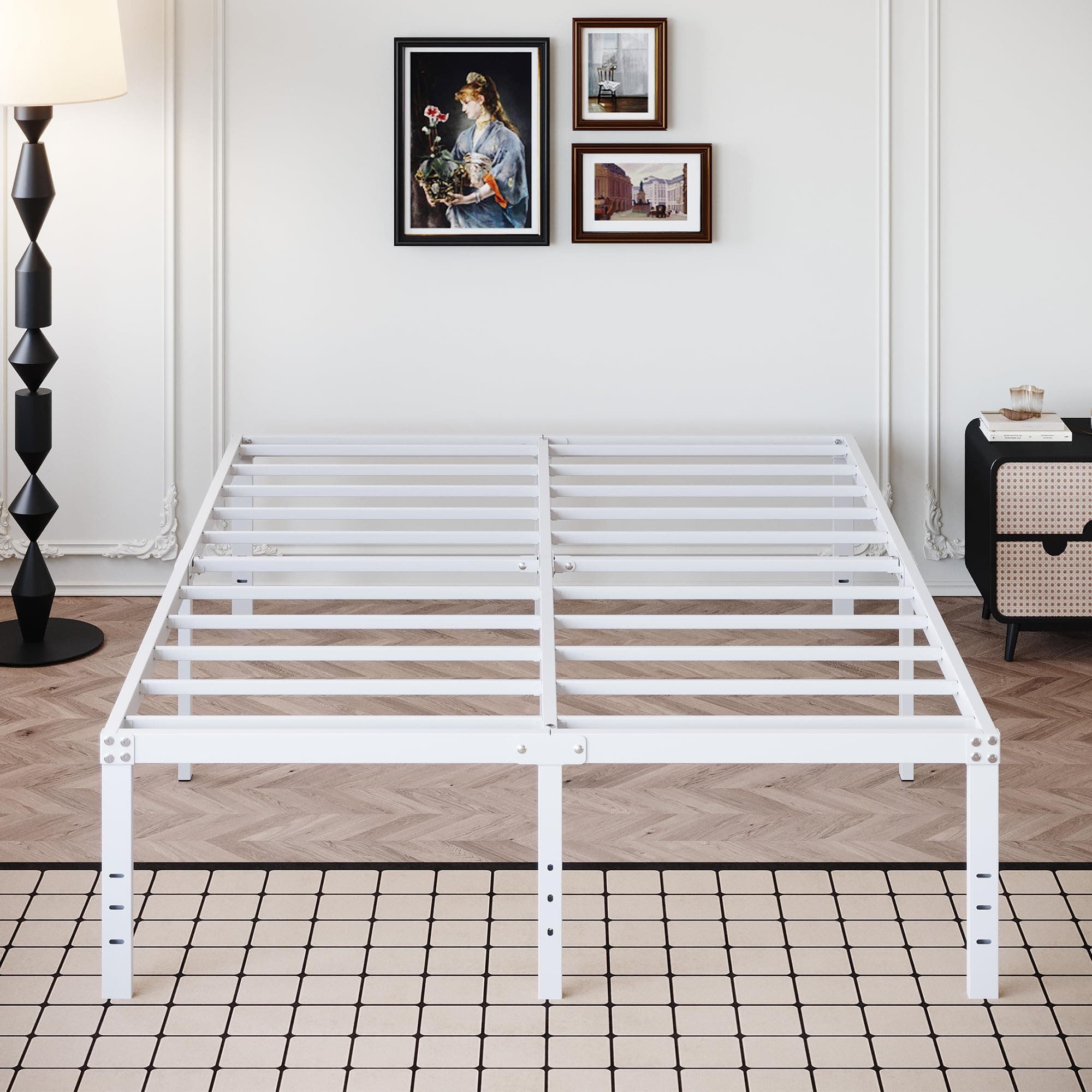 DiaOutro 18 Inch White Full Size Bed Frame with High Storage