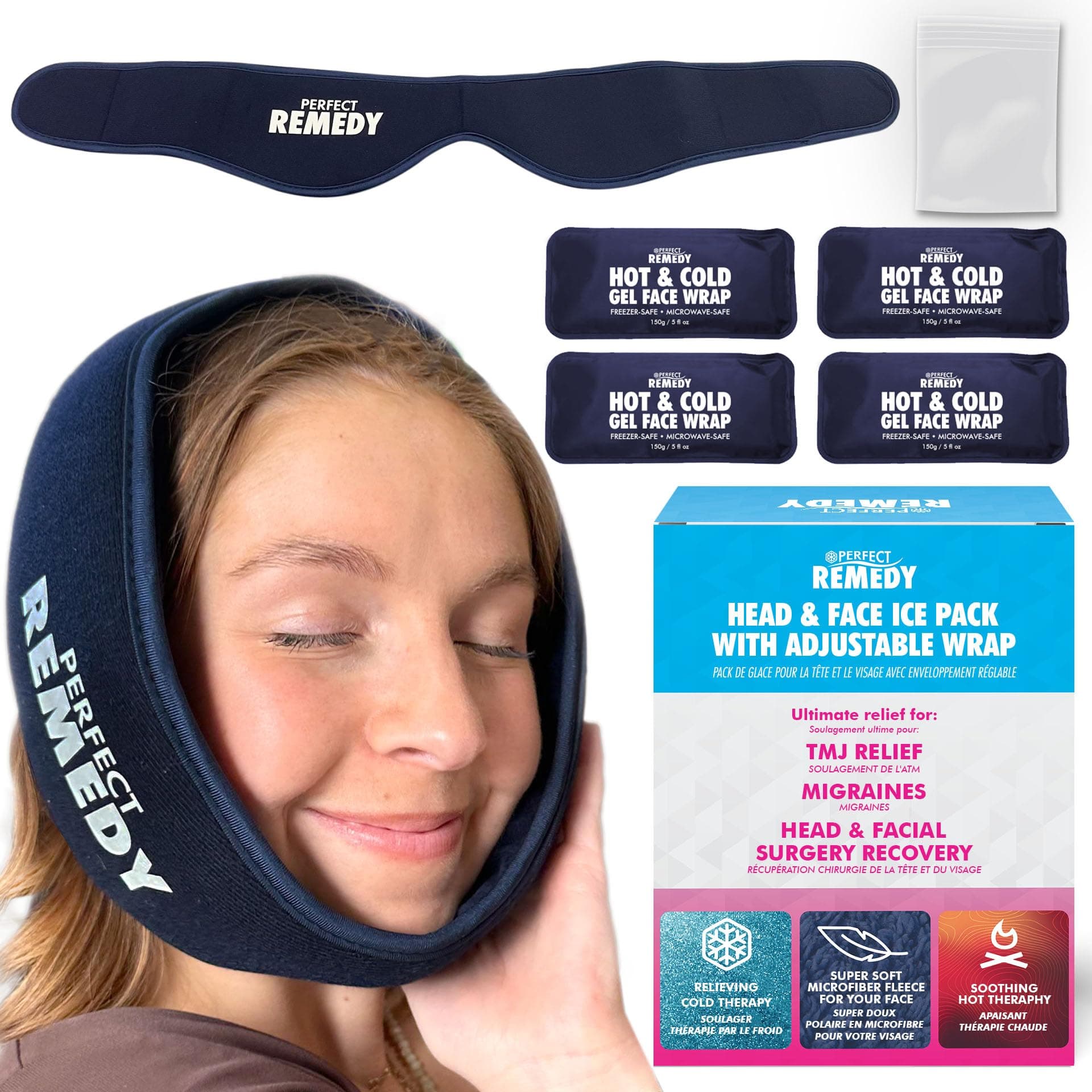 Perfect Remedy Wisdom Teeth Ice Pack Head Wrap, Reusable Cold Compress for Aid in TMJ Relief, Jaw Pain, Wisdom Teeth Recovery Tooth Pain, Face Swelling Conditions, Adjustable Head Wrap for Max Comfort