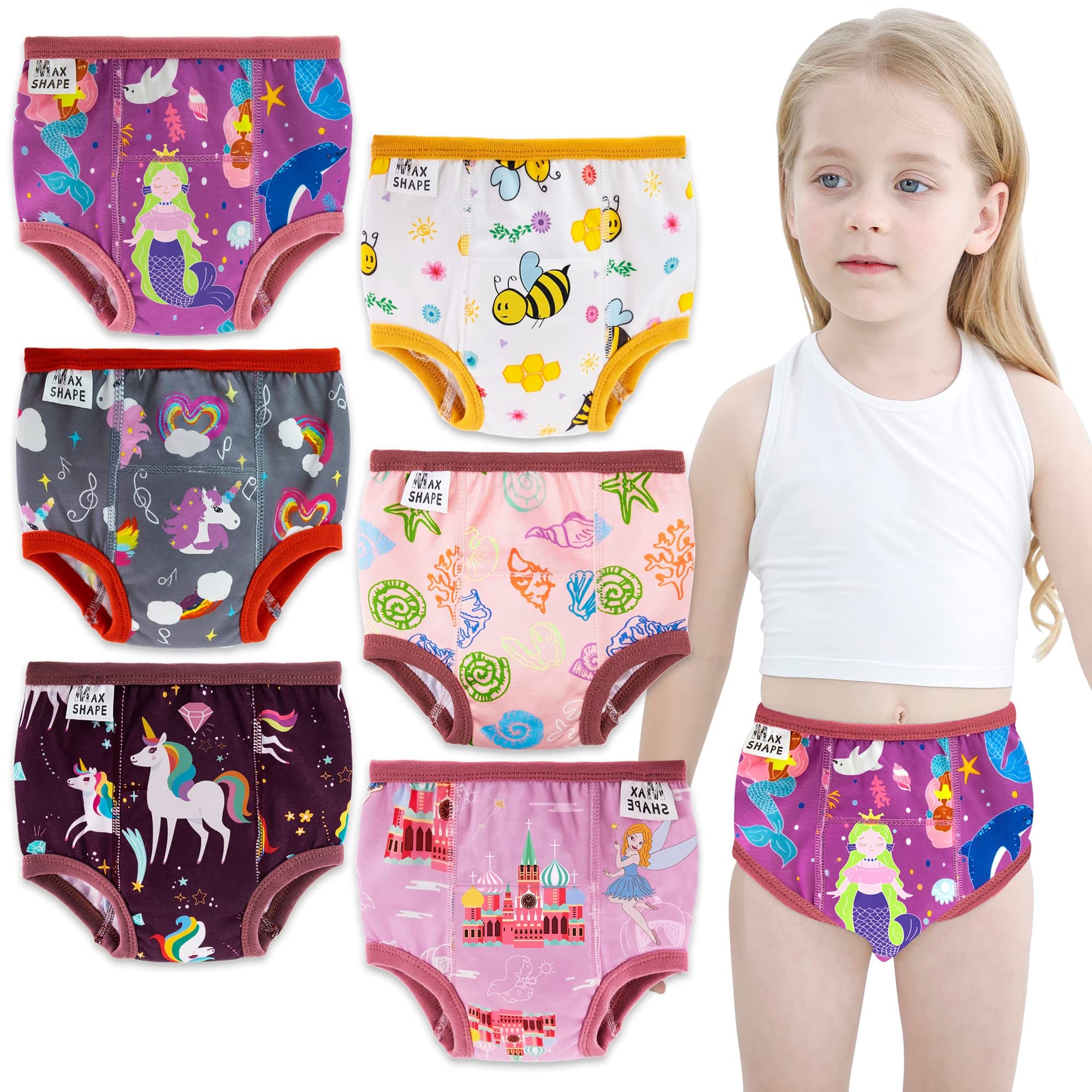 6 Packs of Potty Training Underwear for Girls with Supper Absorbent-Layer,Reusable Baby Toilet Training Pants 2 to 6 Years, Pink, 4T
