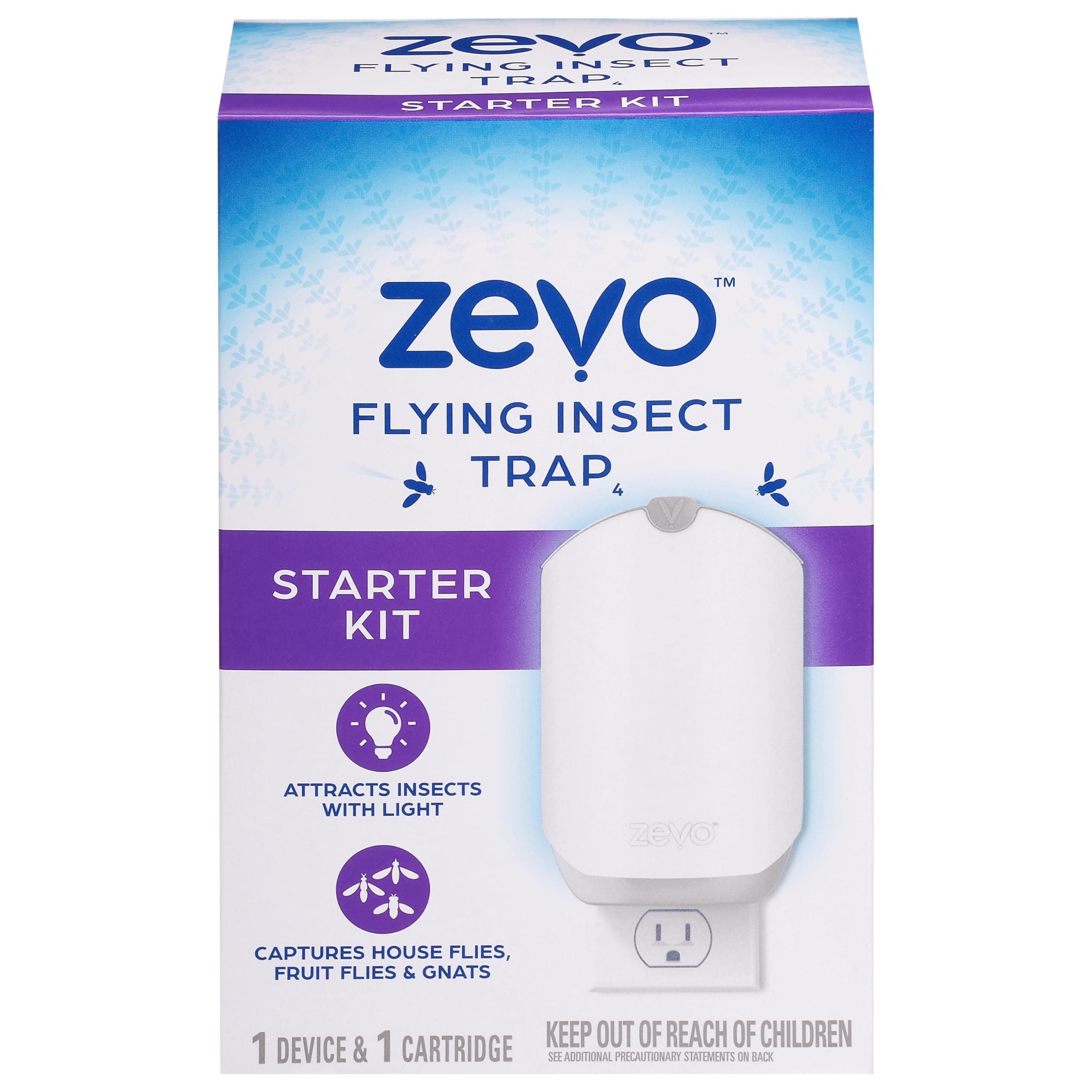 Zevo Flying Insect Trap, Fly Trap Captures Houseflies, Fruit Flies, and Gnats (1 Plug-in Base + 1 Cartridge)