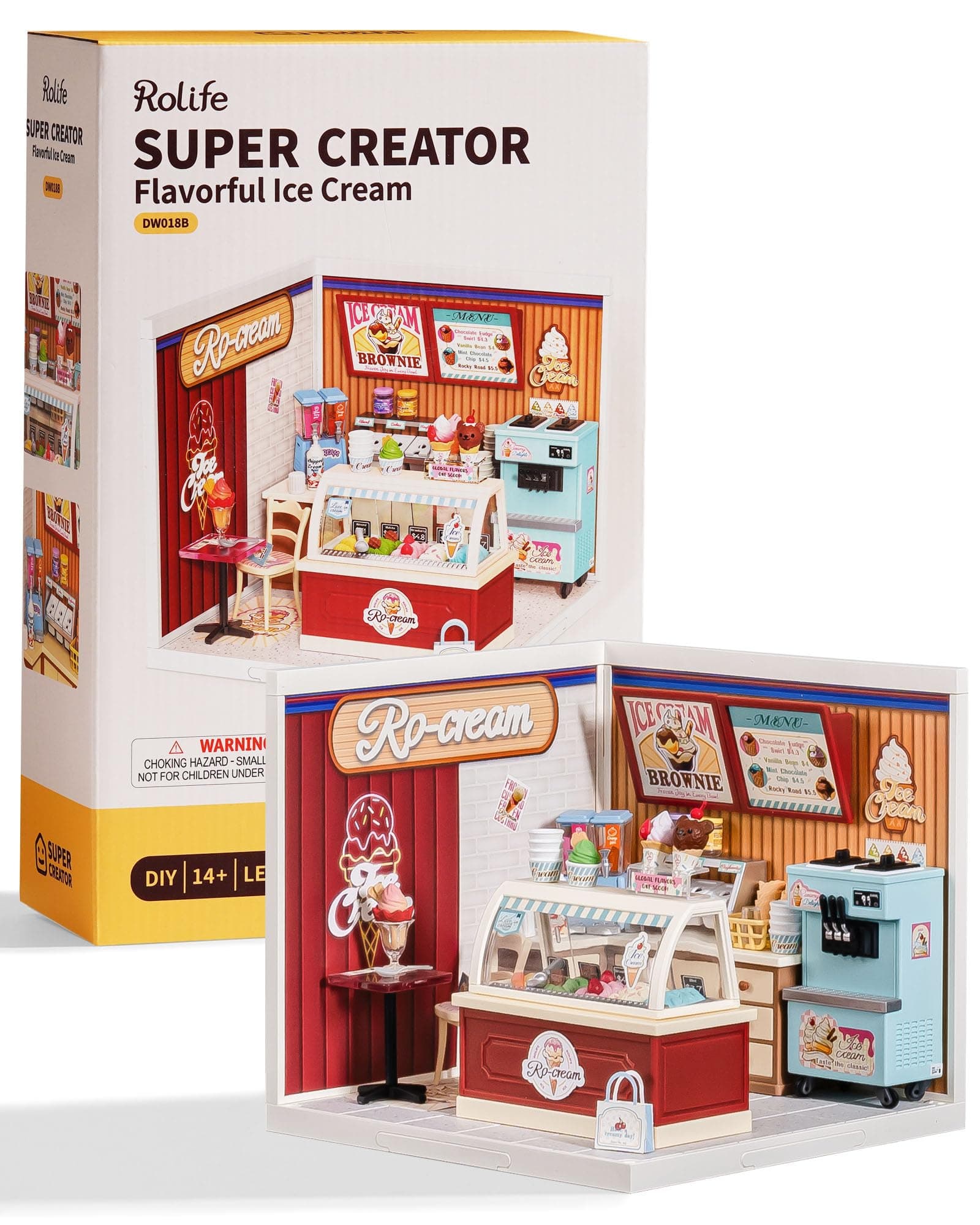 Rolife Super Creator Series, DIY Mini Ice Cream Store Dollhouse House Kit, Bulid Scenary for Action Collectible Figures,Creative Gifts for Women Kid Adults