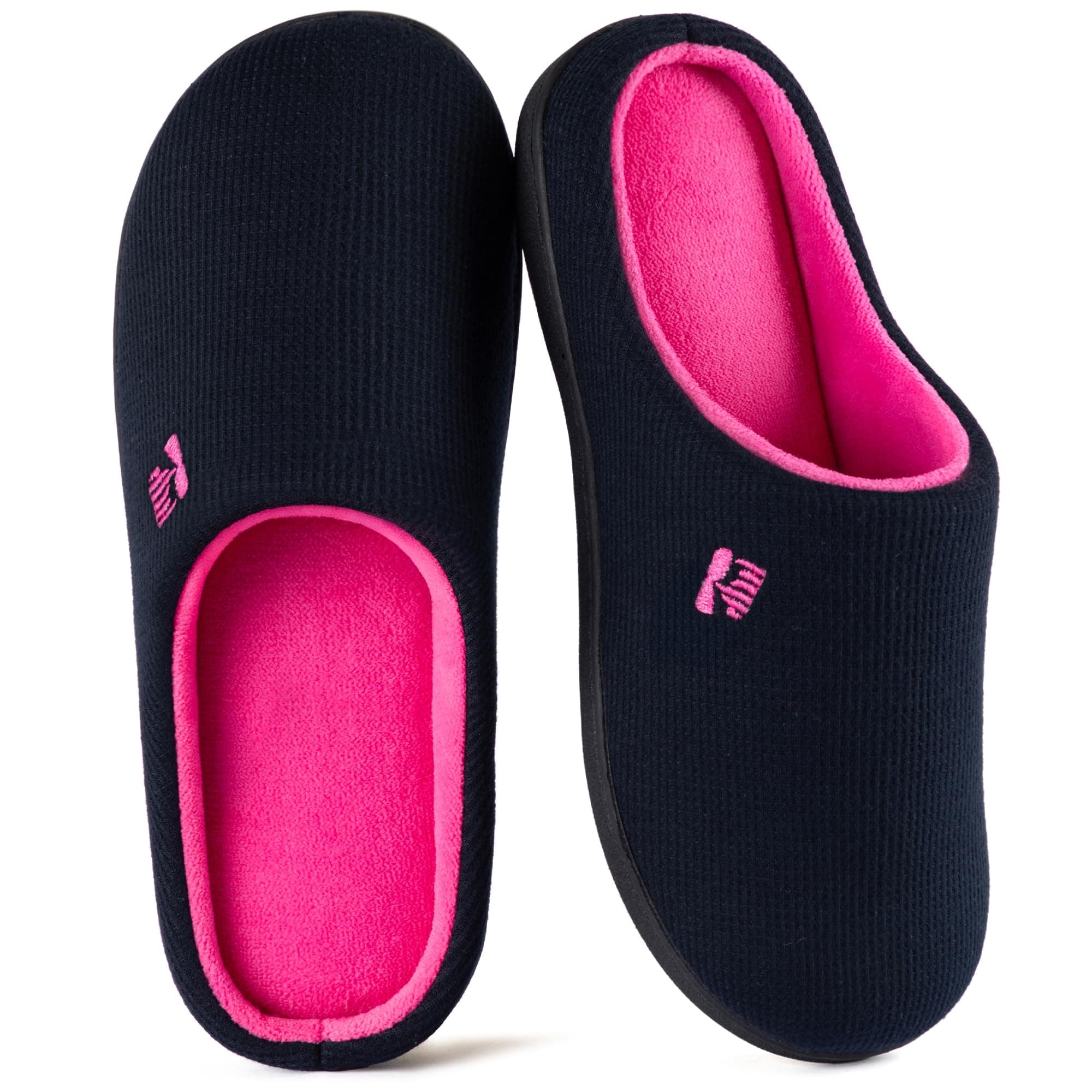 RockDove Women's Original Two-Tone Memory Foam Slipper,7/8,Dark Navy/Fuscia