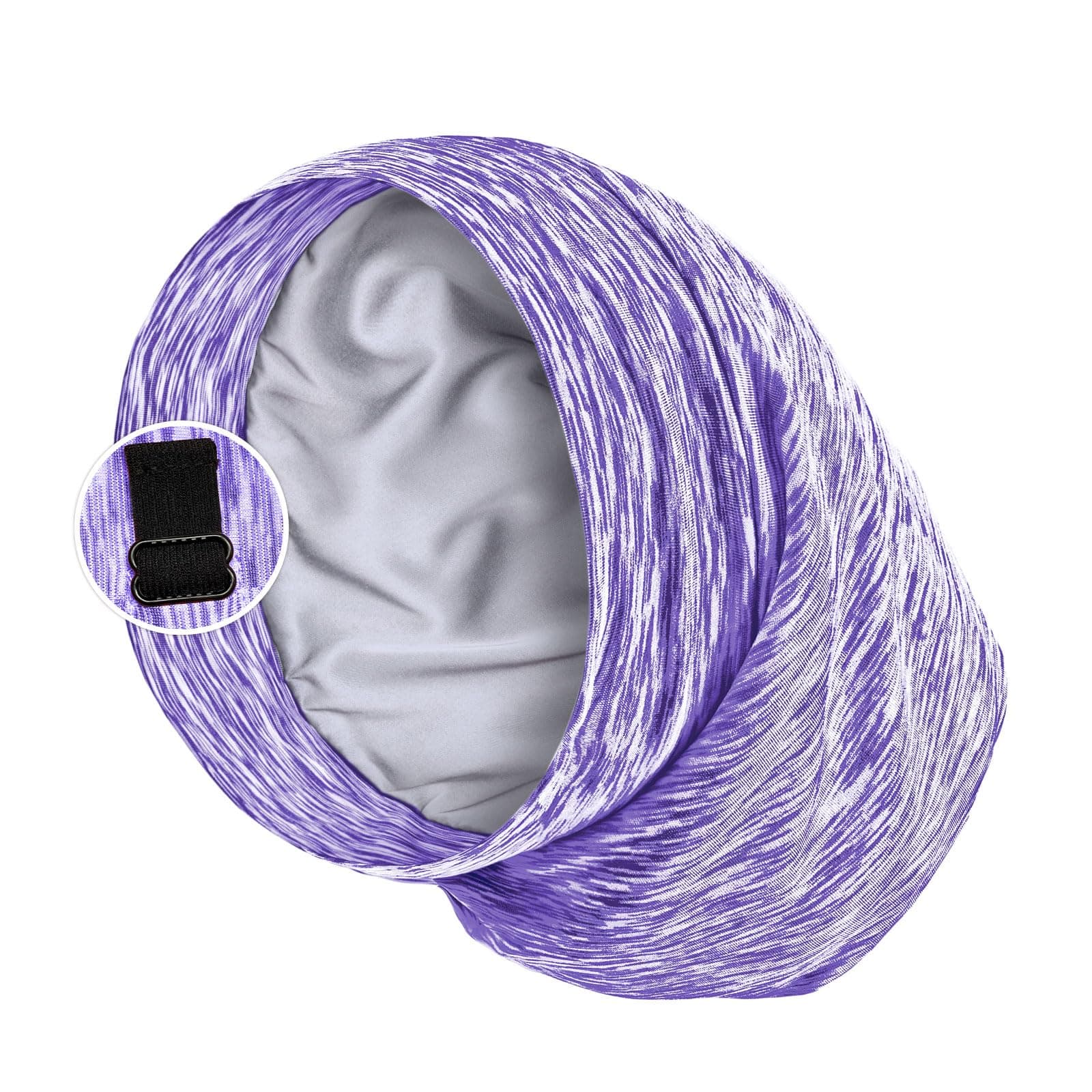 PARISBELLA Satin Lined Sleep Cap Bonnet for Curly Hair, Stay On All Night Hair Wrap Cover with Adjustable Strap for Sleeping, Pruple Type1, Pack of 1