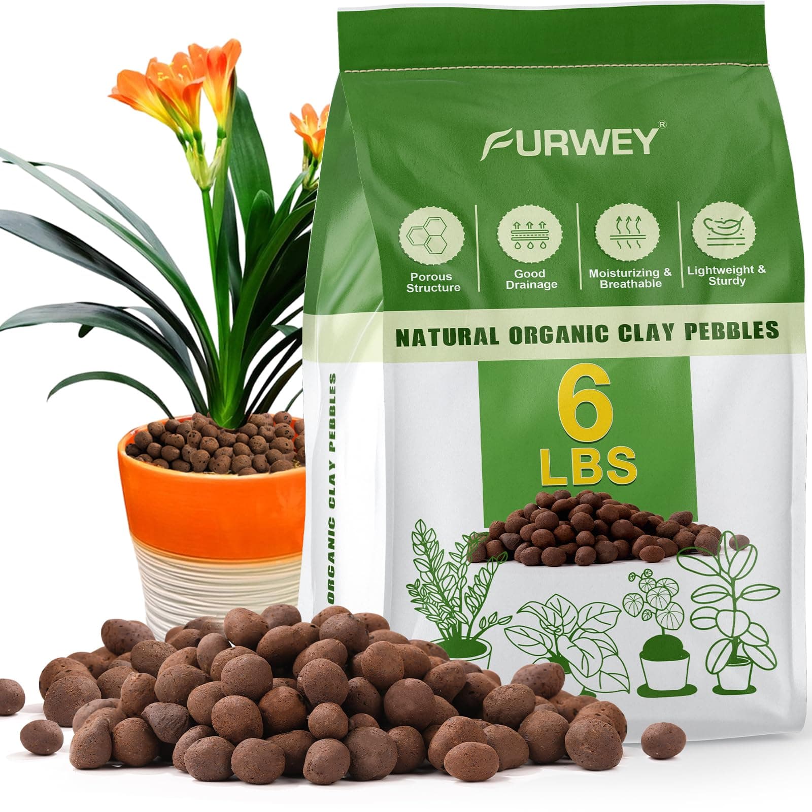 6 LBS Organic Clay Pebbles 4mm-16mm Leca for Plants 100% Natural Hydroton Clay Pebbles for Hydroponic Growing Gardening Orchids Drainage Decoration Aquaponics