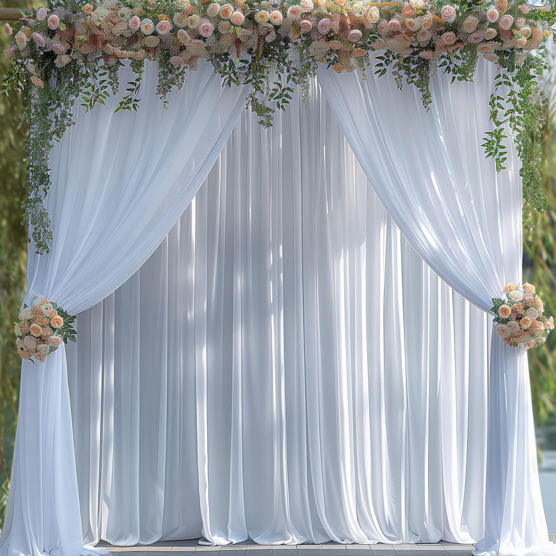 ESGOTBME Wrinkle Free White Backdrop Curtain for Parties 20x7ft Soft Fabric Drapes Wedding White Curtain Backdrop for Birthday Party Decorations Background for Photography 5x7ft, 4 Panels