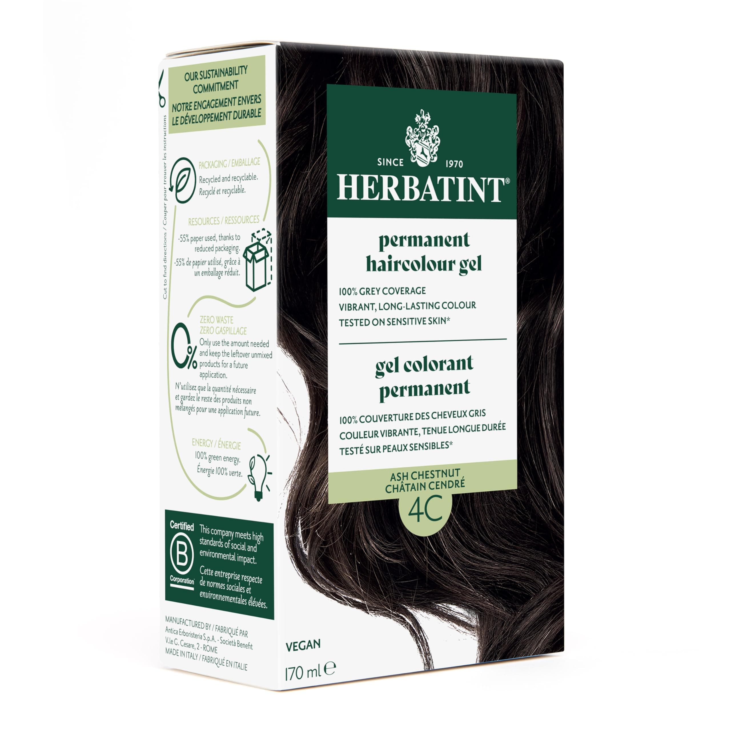 Herbatint Permanent Hair Color Gel 4C Ash Chestnut 170mL