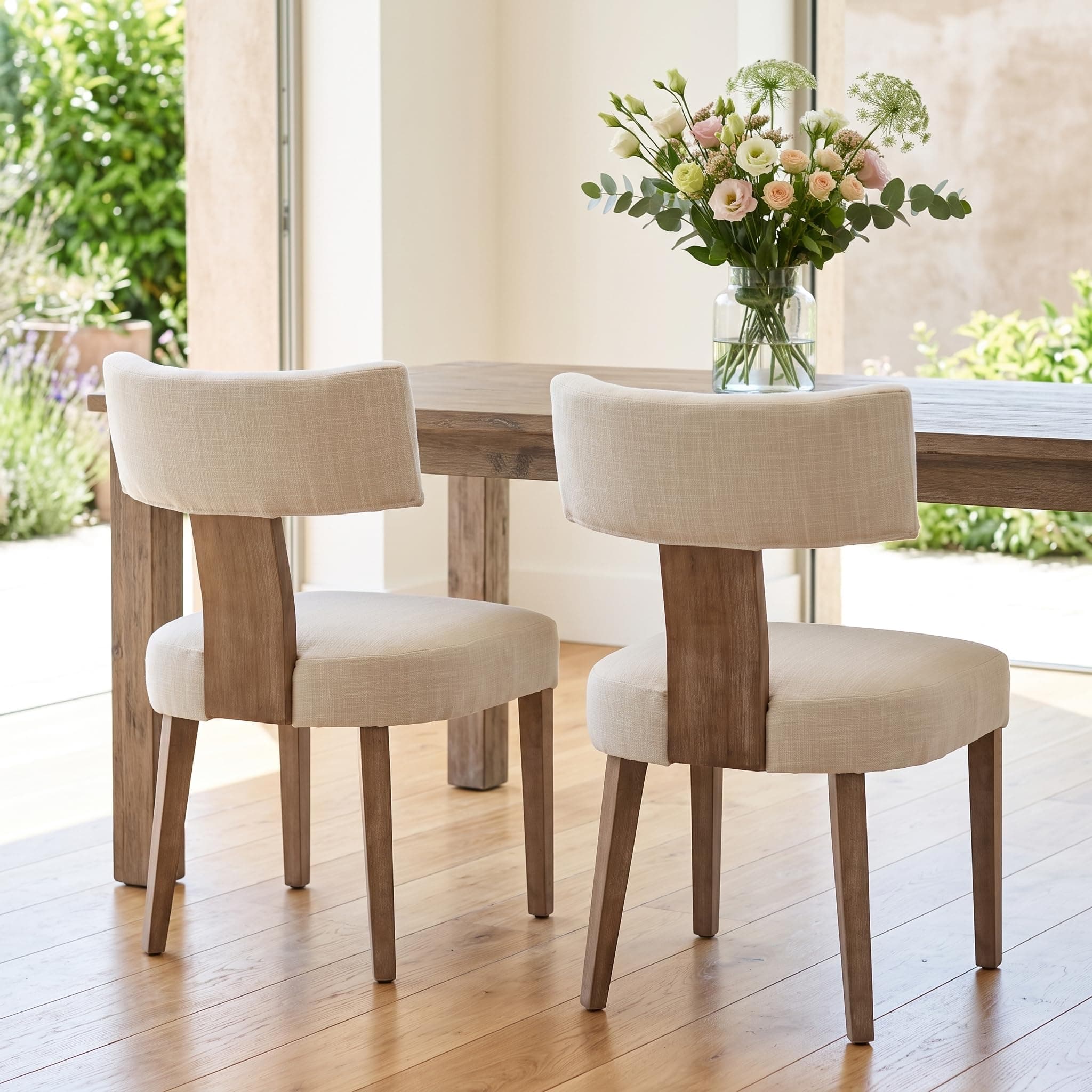 Wooden Dining Chairs Set of 2 Modern Fabric Upholstered Kitchen Chairs