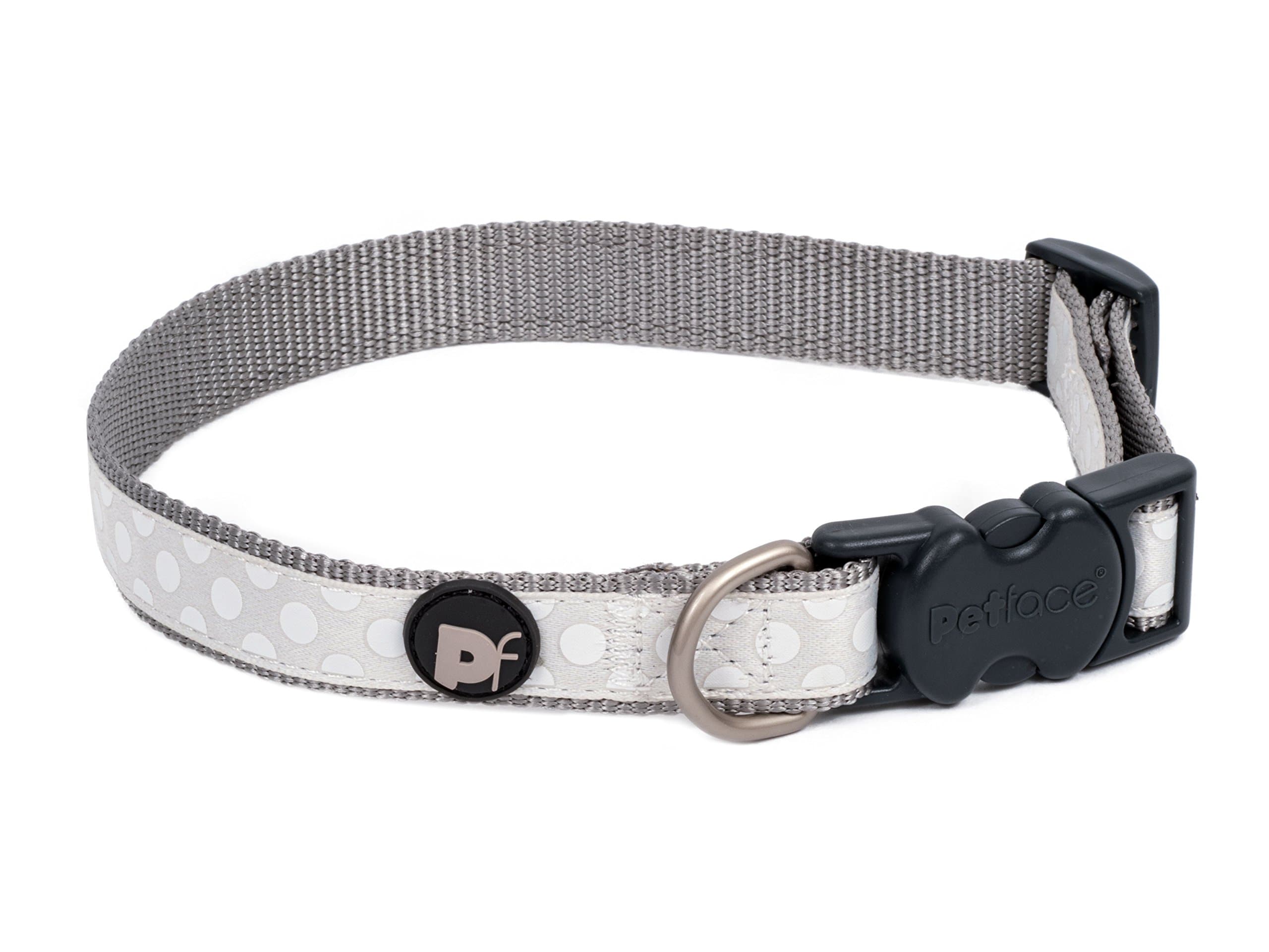 Petface Light Grey Tonal Dots Print Dog Collar, Medium