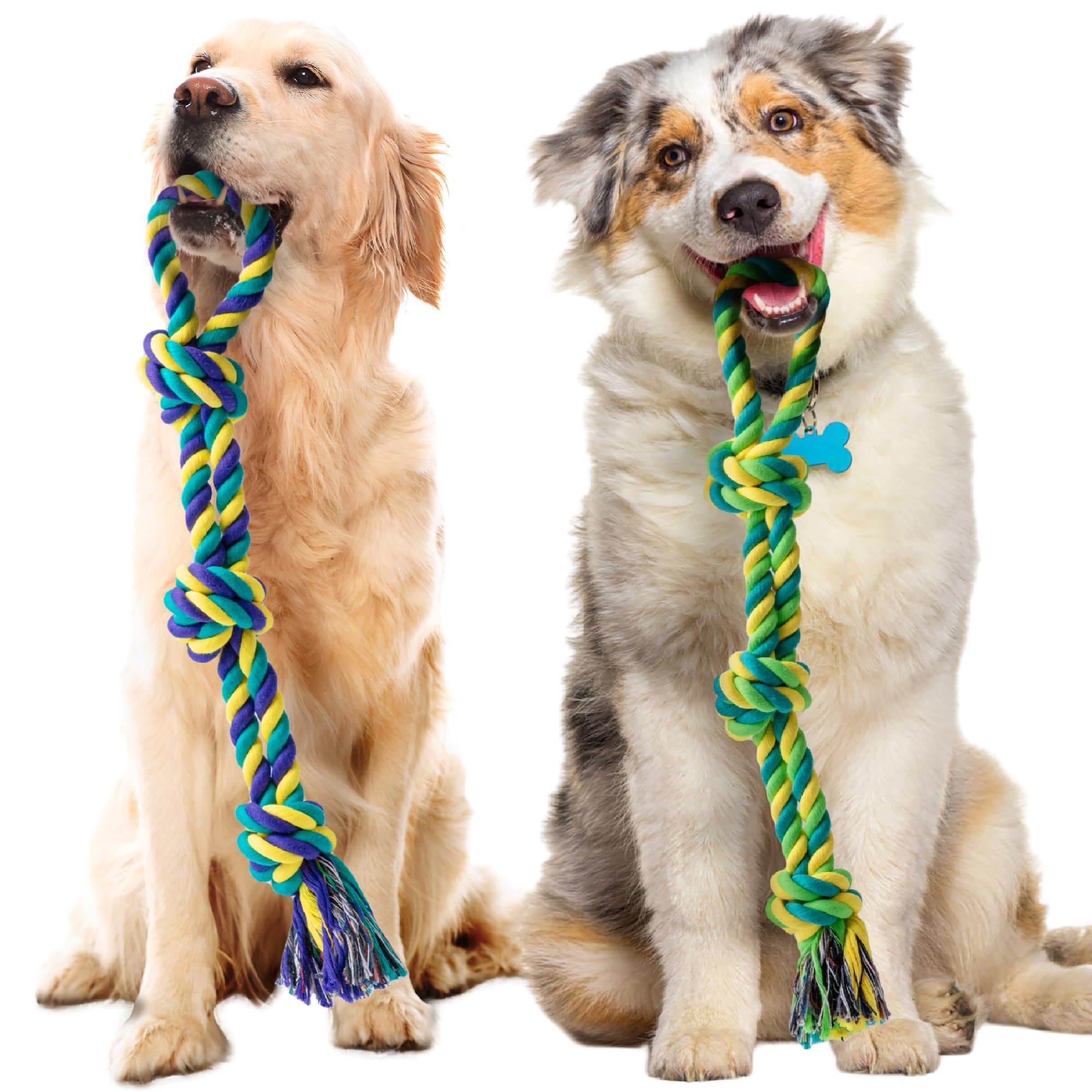 SHARLOVY Dog Rope Toy, Durable Cotton Dog Chew Toys for Aggressive Chewers, Interactive Tug of War Dog Toys for Small Medium to Large Breed (2 Pack, for Medium Dog)