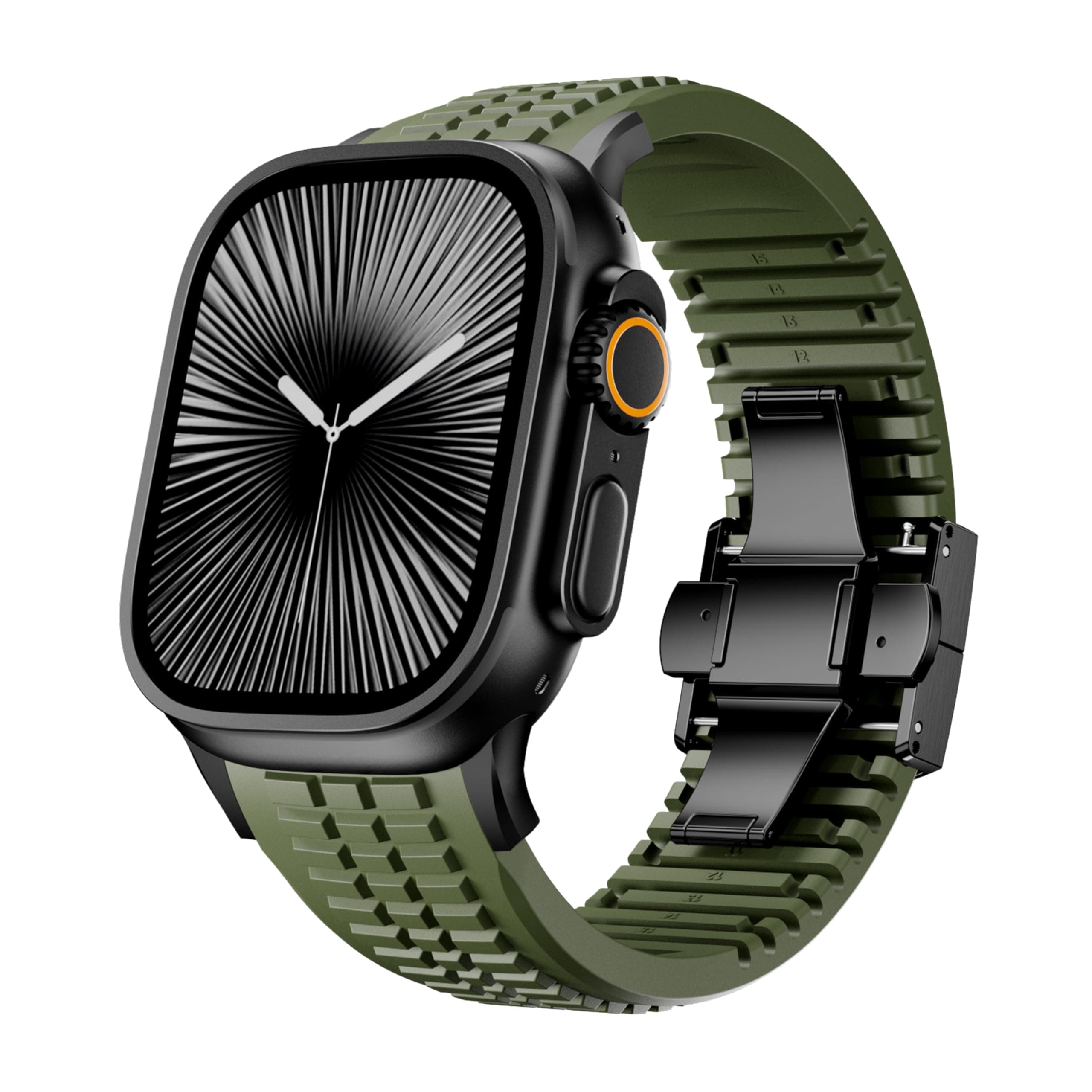 Silicone Sport Band Compatible with Apple Watch Ultra 3/2/1 Band 49mm 46mm 45mm 44mm, Rugged Heavy Duty Bands with Stainless Steel Folding Buckle Modern Design for iWatch Series 11 10 9 8 7 for Men
