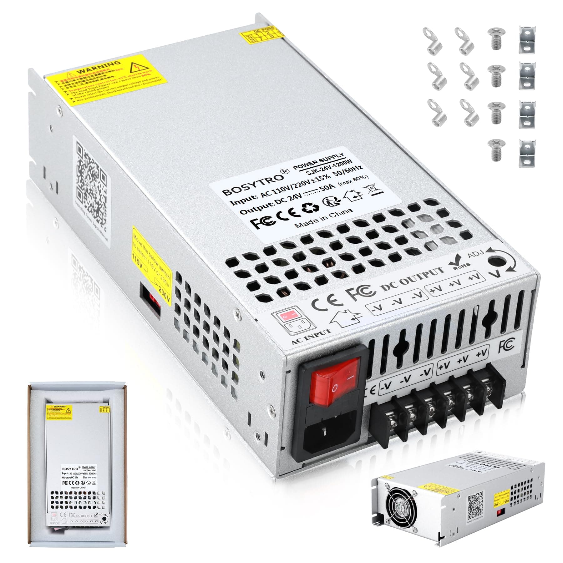 BOSYTRO Upgraded Output Port 24V 50A 1200W DC Switching Power Supply, Universal Transformers PSU AC110V/220V (SMPS), 24 Volt Power Supply for 3D Printer, CCTV, DC Motor(Without Power Cord)