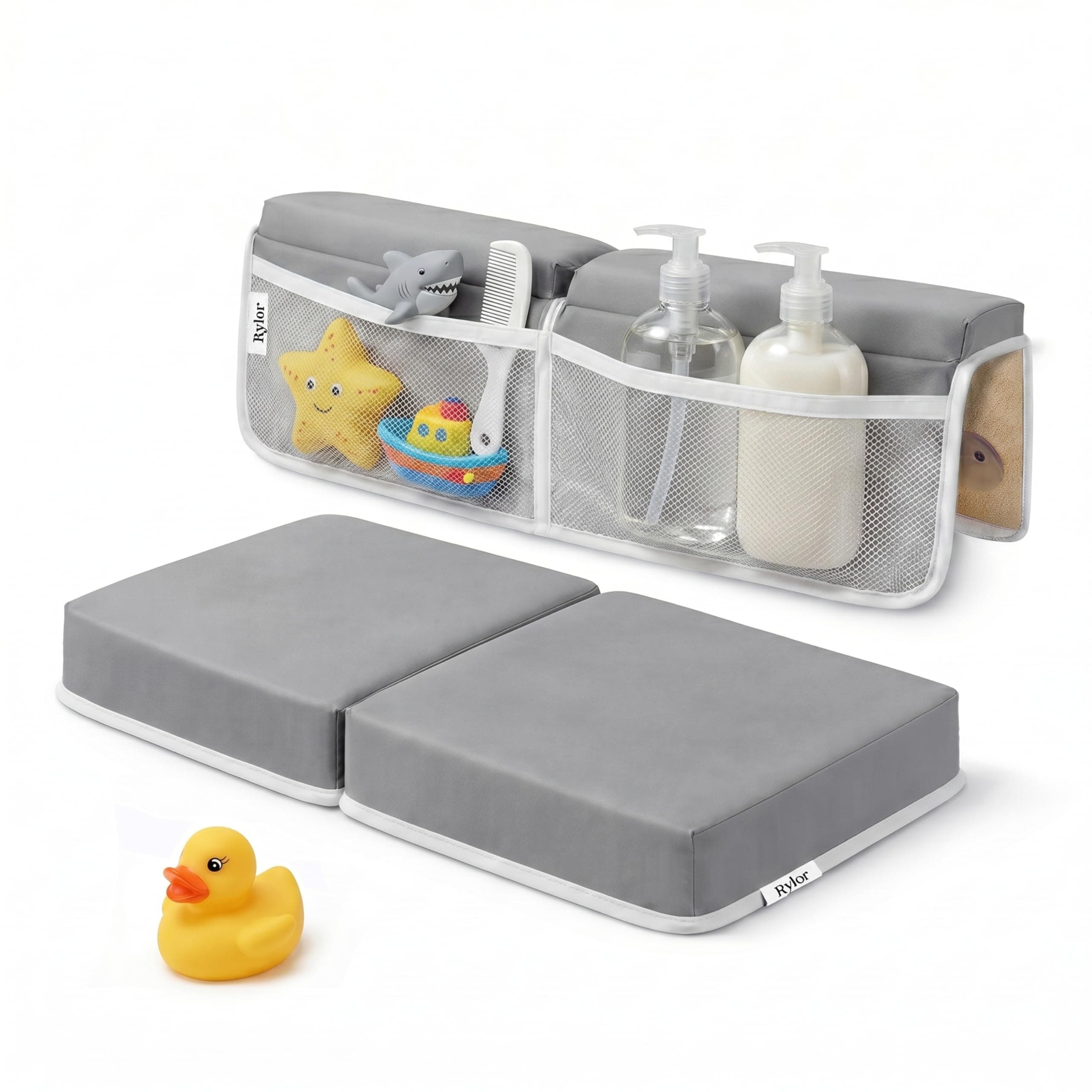 Rylor Baby Bath Kneeler & Elbow Rest Pad - Extra Thick Foam Cushion for Bathing Infants & Toddlers - Non-Slip, Comfortable Support (Gray)