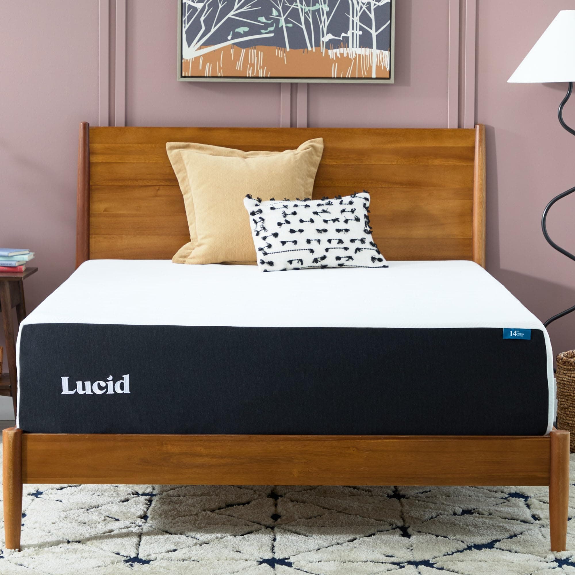 LUCID 14 Inch Memory Foam Mattress - Plush Feel - Gel Infusion - Hypoallergenic Bamboo Charcoal - Breathable Cover - Queen