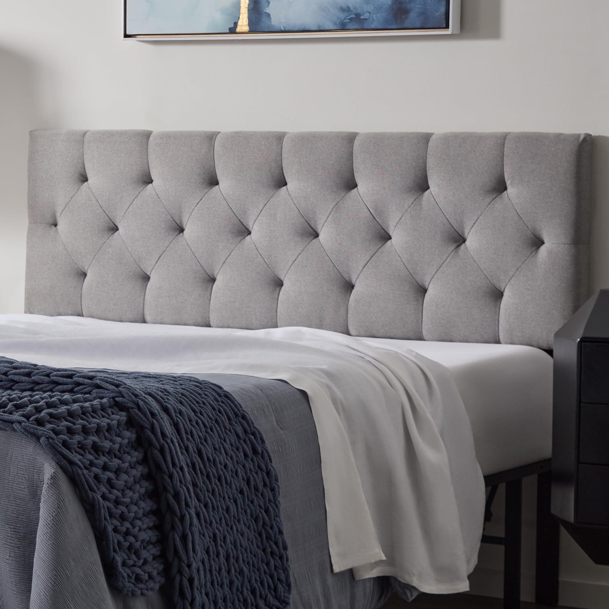 LUCID Mid-Rise Upholstered Headboard - Adjustable Height From 34” to 46” - Full/Full XL - Stone