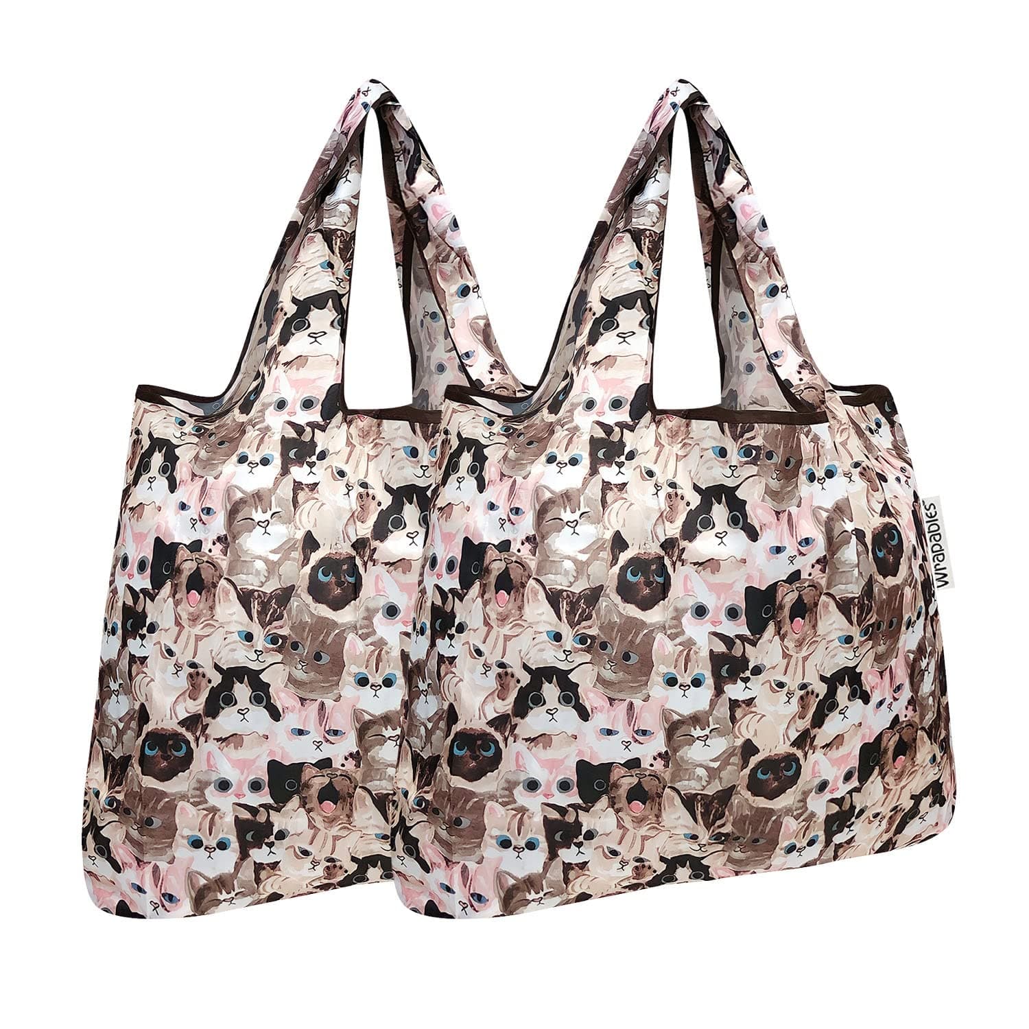 allydrew Foldable Tote Nylon Reusable Grocery Bag (Set of 2), Cuddly Kitties