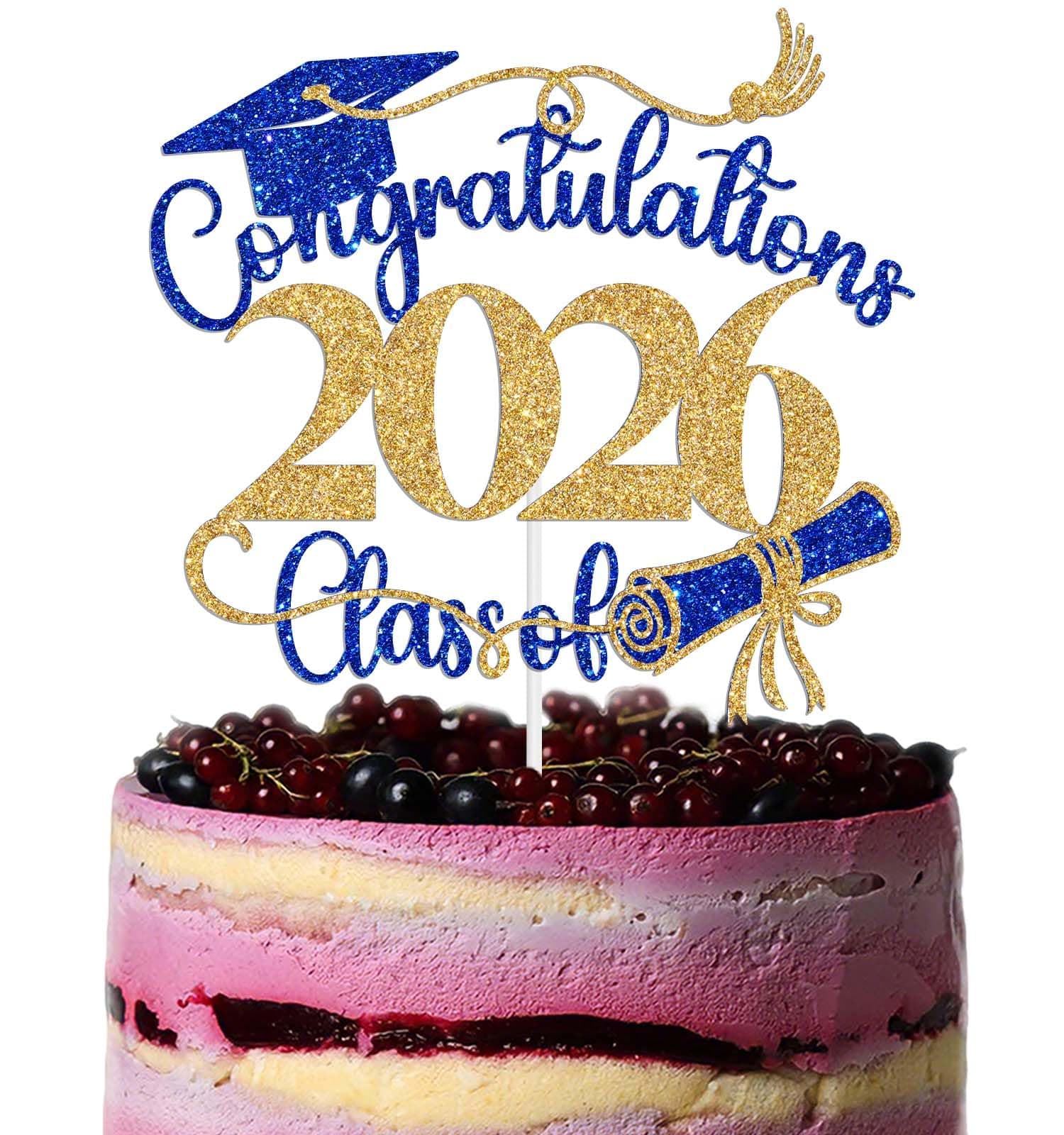 Congratulations Class of 2026 Cake Topper, Congrats Grad 2026 Decorations, You Did it, Congrats PhD/MBA/EdD/Master Grad Decoration Supplies Blue & Gold Glitter