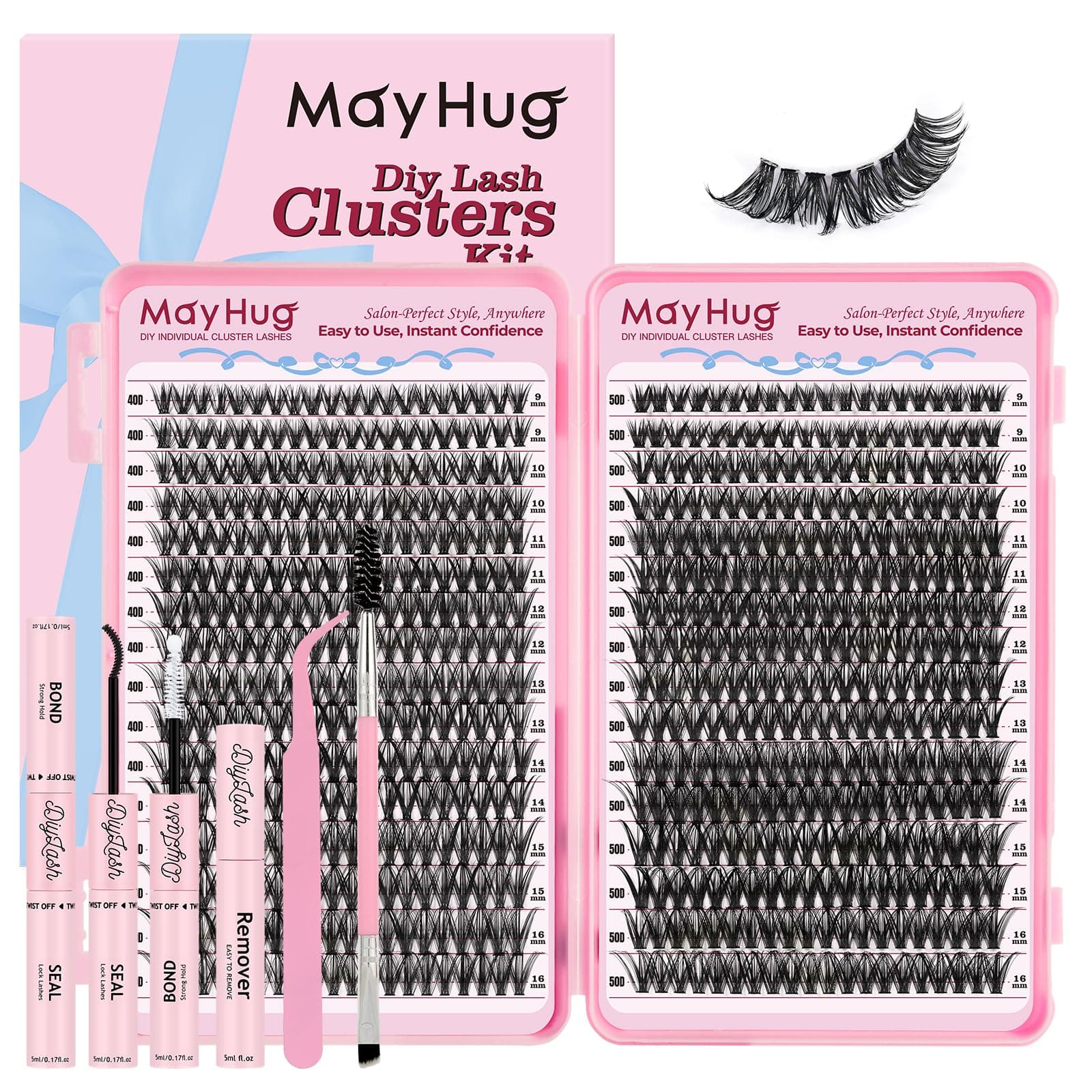 MAYHUG Cluster Lashes Kit,640PCS Wispy Volume Lash Clusters,40D 50D 9-16mm