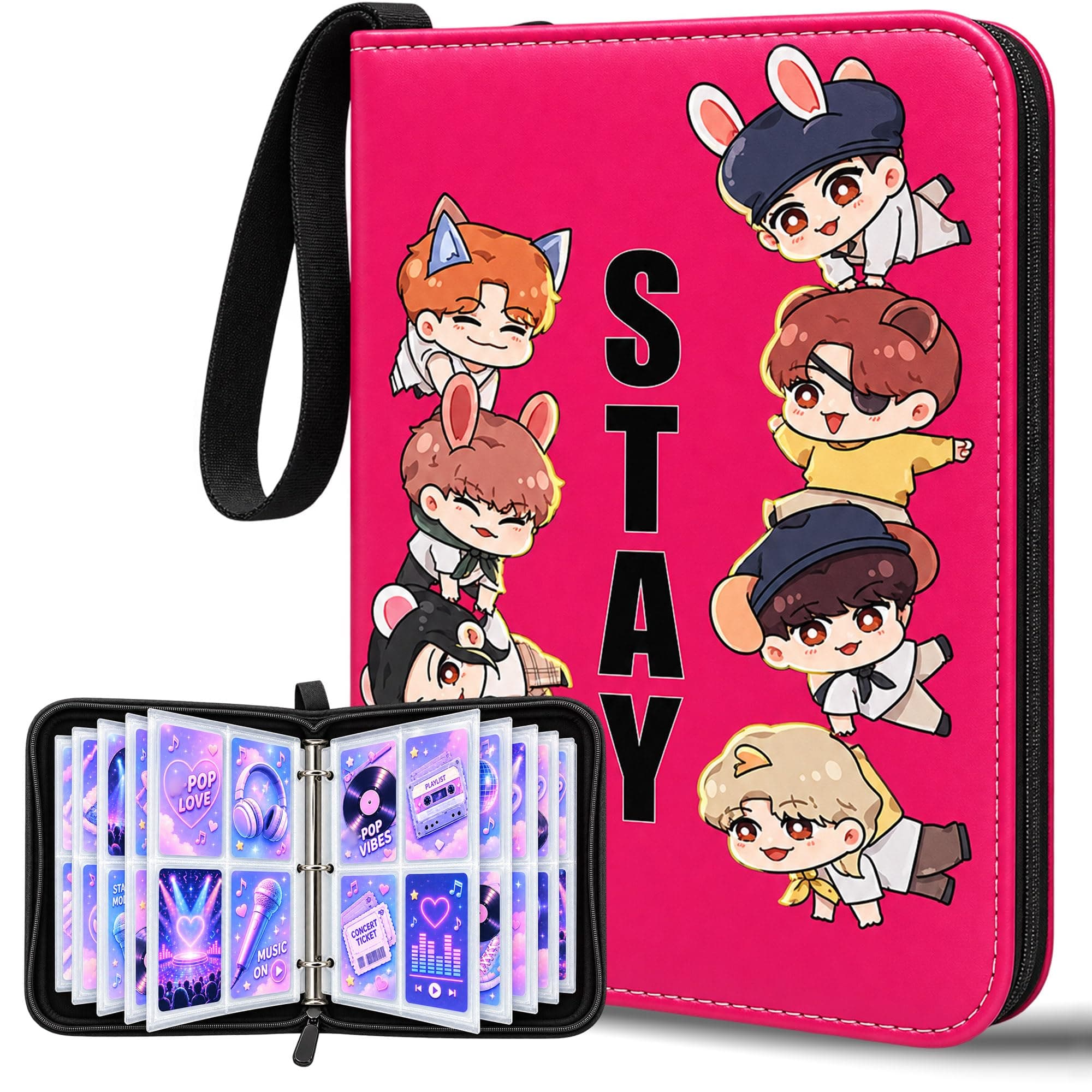 KPOP Cute Photocard Binder, 400 Pockets Photo Album Cartoon Card Holder Book with Sleeves for Lomo Cards Gift - Purple