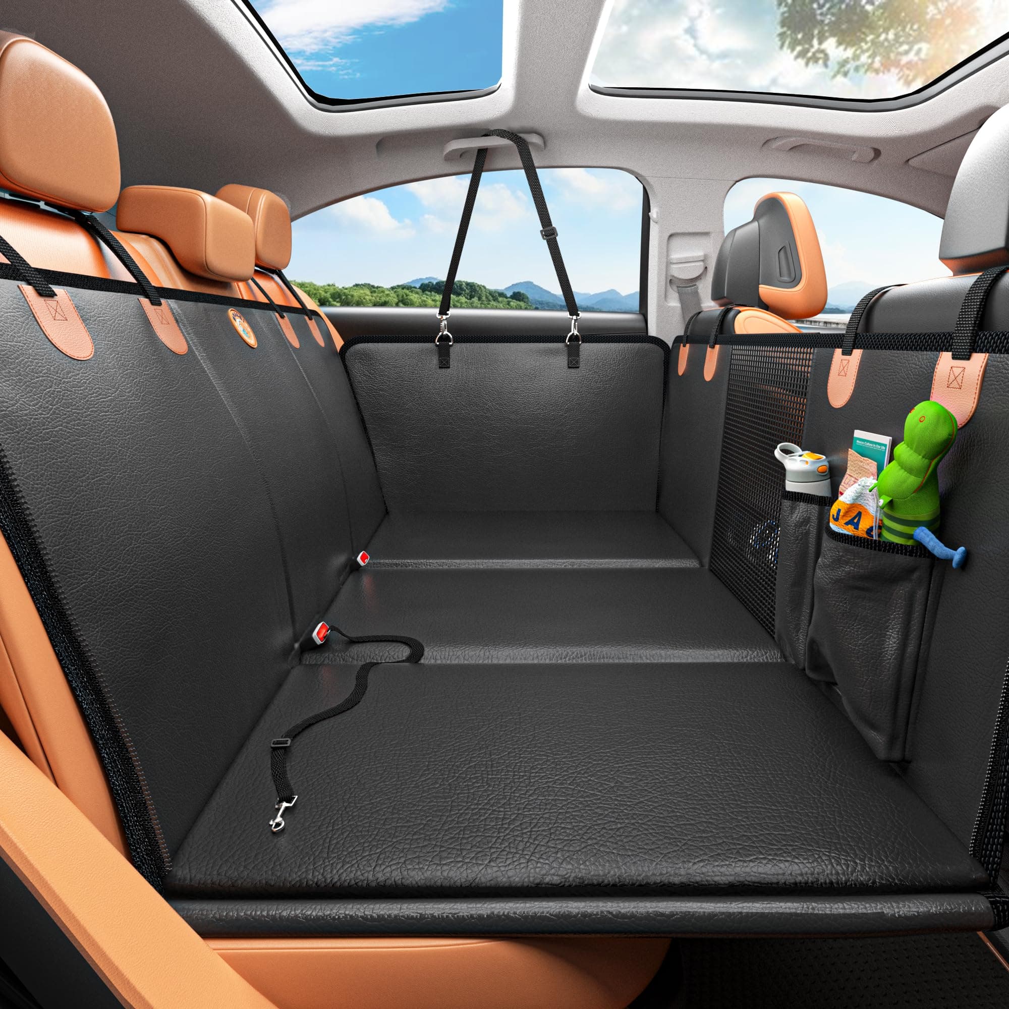 Hard Bottom Dog Car Seat Cover for Back Seat, PU Leather Dog Seat Extender