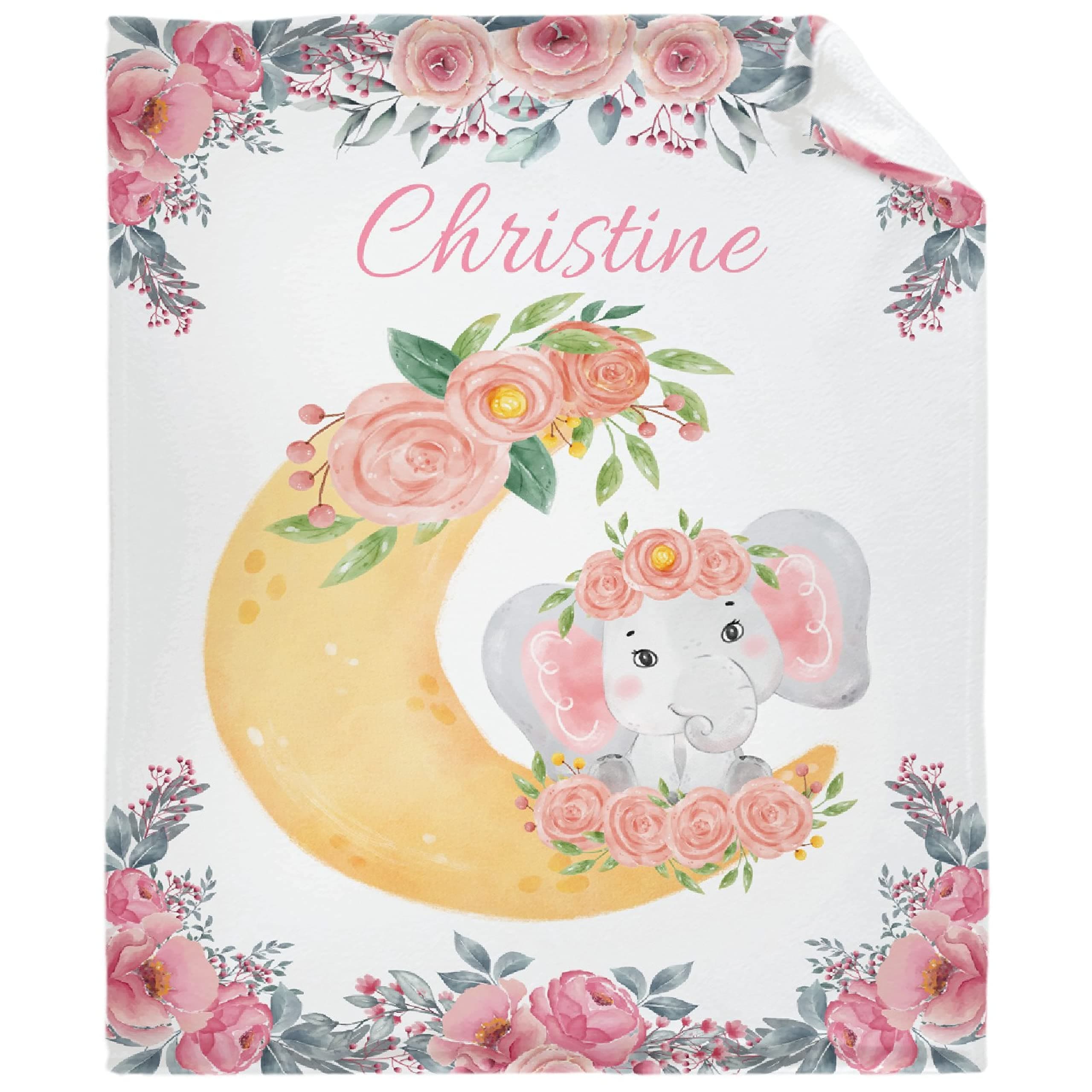 Personalized Baby Blankets for Girls Boys Custom Baby Girl Blanket with Name Cute Elephant Customized Baby Throw Blanket Gifts for Newborn Baby Shower Pink Soft Cozy Fleece Blanket Quilt XS for Baby