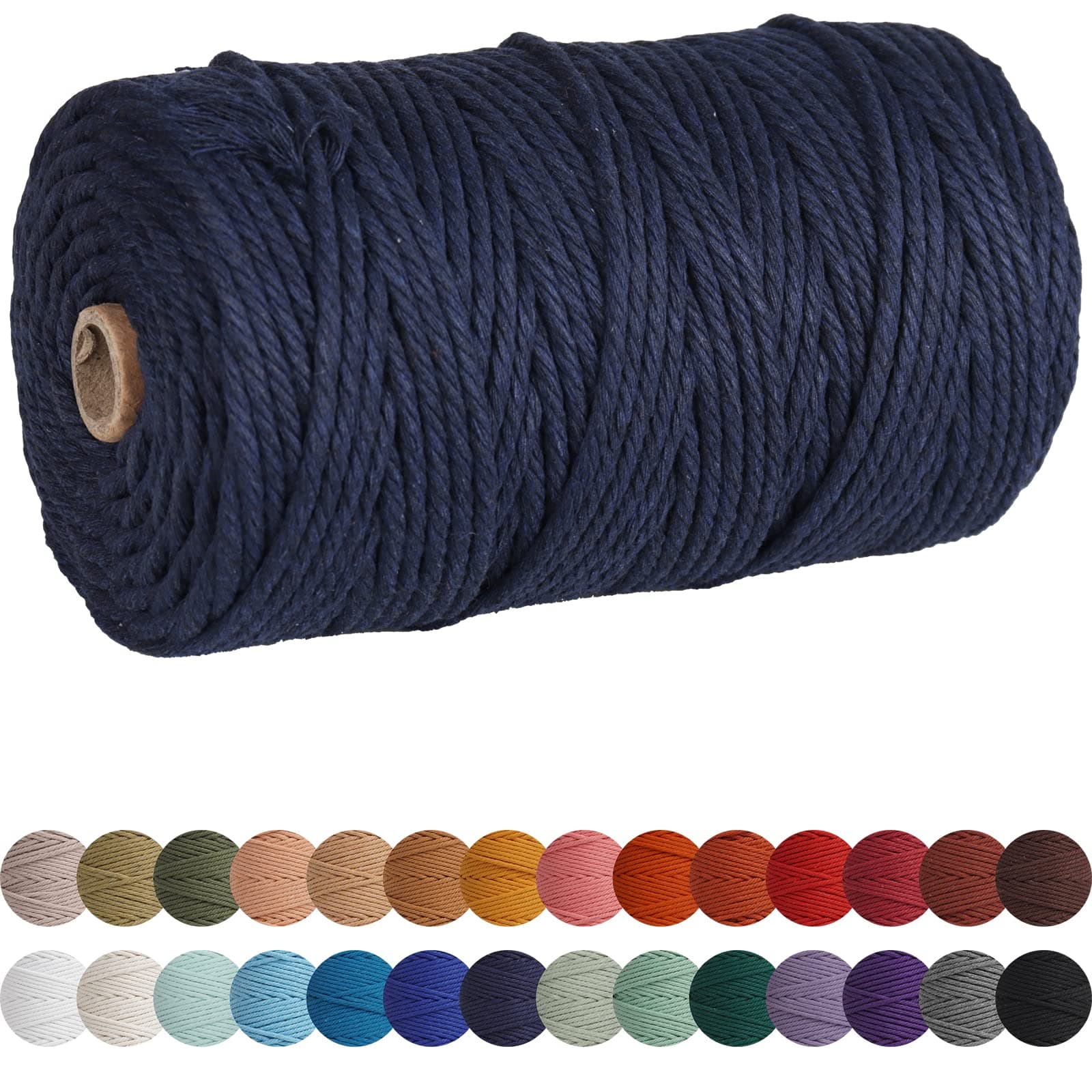 XKDOUS Dark Blue Macrame Cord 4mm x 109yards, Cotton Rope Macrame Yarn