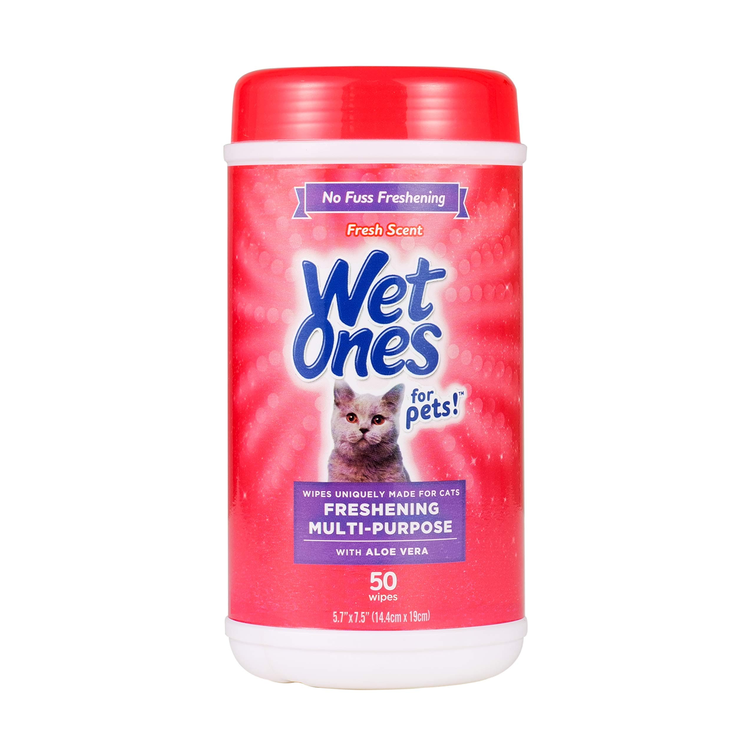 Wet Ones for Cats Freshening Wipes, Multi-Purpose Cat Grooming Wipes with Aloe Vera, Helps Remove Dirt, Odor, and Dander Between Baths, Fresh Scent, 50 Count