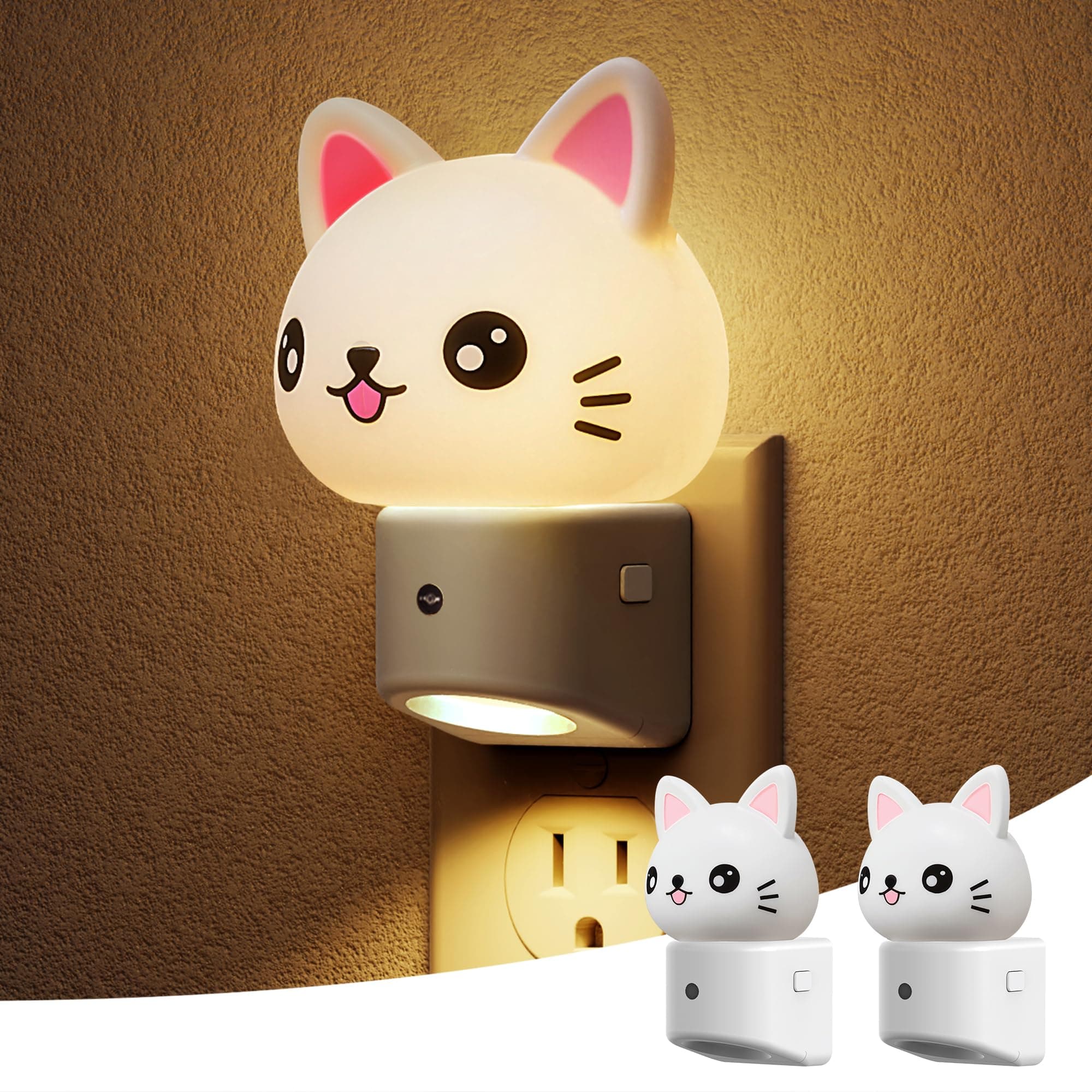 L LOHAS LED Night Light for Kids, 3D Cat Night Light Plug in, Dusk to Dawn Nursery Night Lights, RGB+Soft White 3000K, 3 Lighting Modes, Room Decor, Children