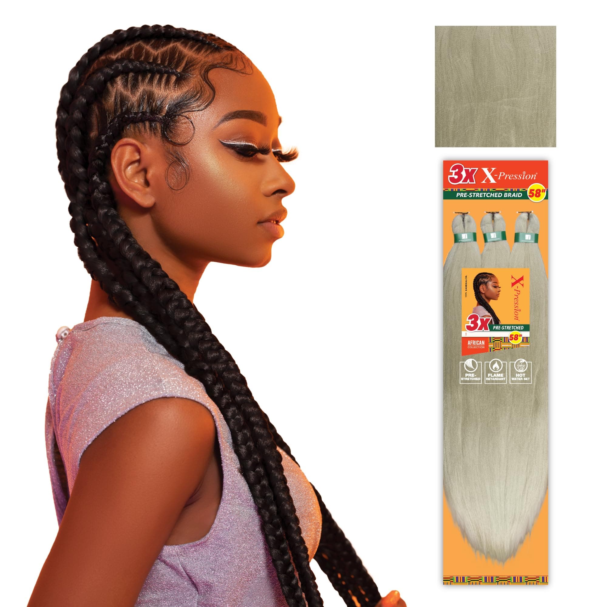 Sensationnel Xpression prestretched braiding hair - 3x xpression 58inch kanekalon fiber flame retardant smooth yaki braid - 3x x-pression 58 inch (1 pack, PEBBLE)