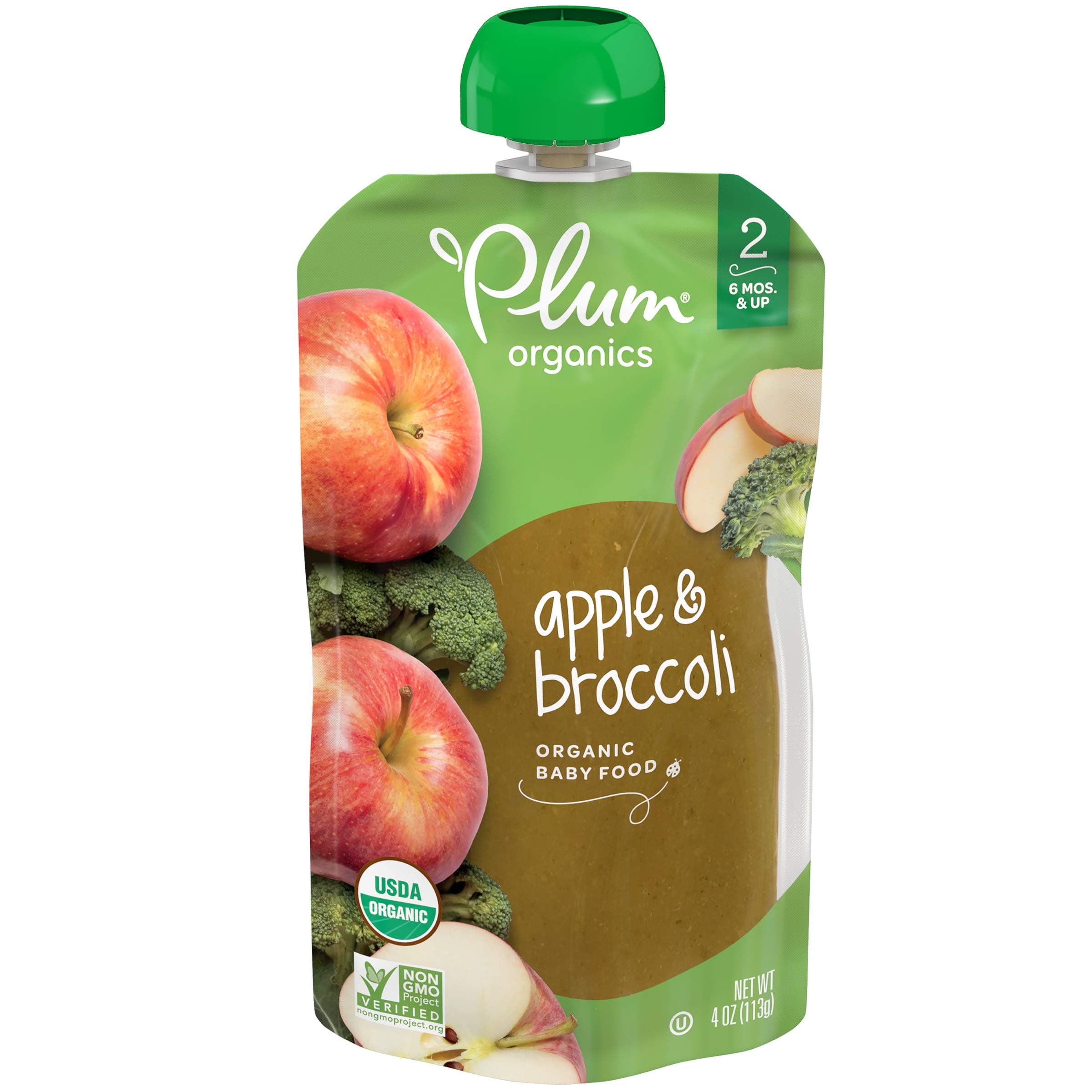 Plum Organics Baby Food - Organic - Broccoli and Apple - Stage 2 - 6 Months and Up - 4 oz - Case of 6