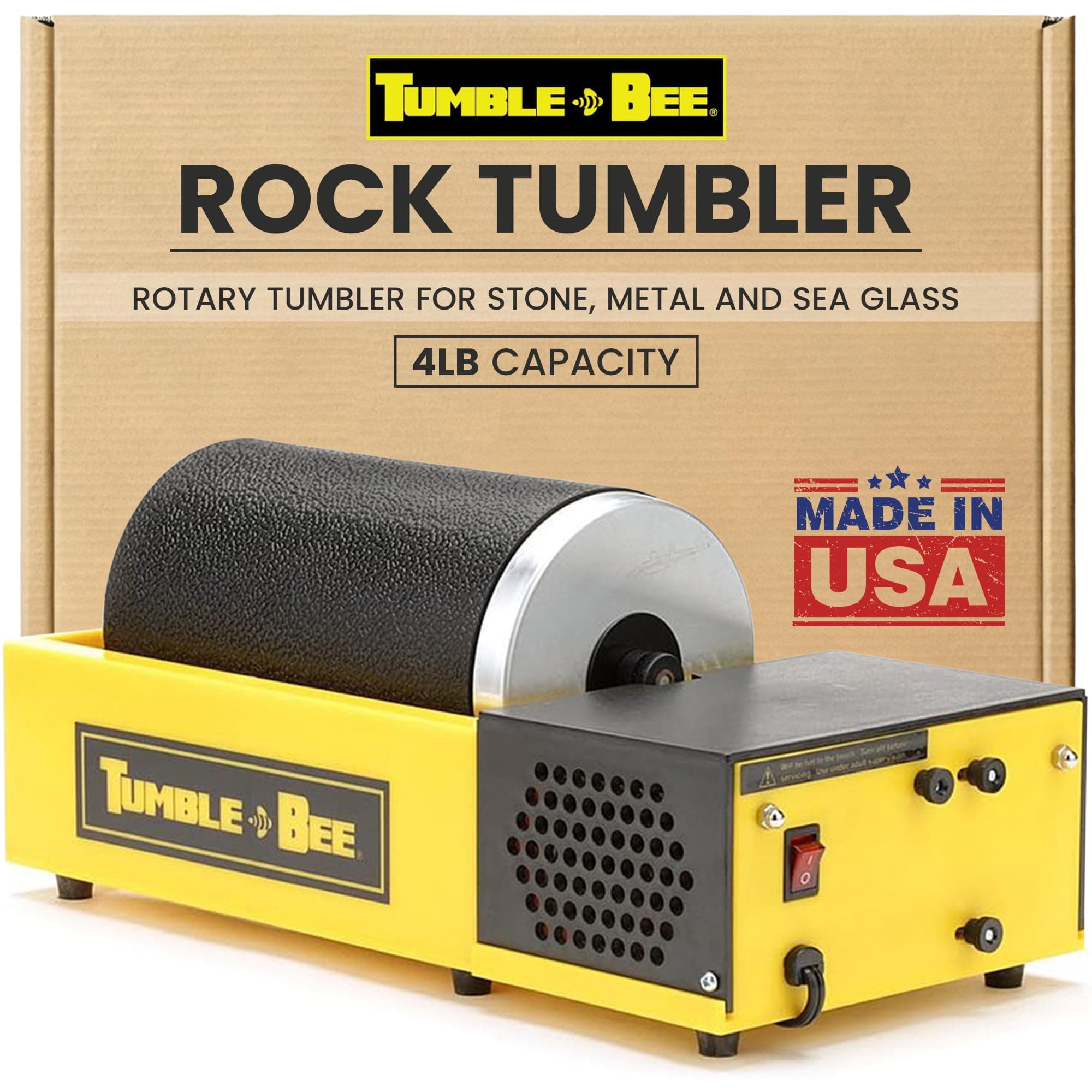 Tumble-Bee Rock Tumbler - Large Rotary Machine for Adults & Kids - Stone, Metal, Sea Glass Polishing - Professional & Hobbyist Model TB-14, 1X4LB Barrel