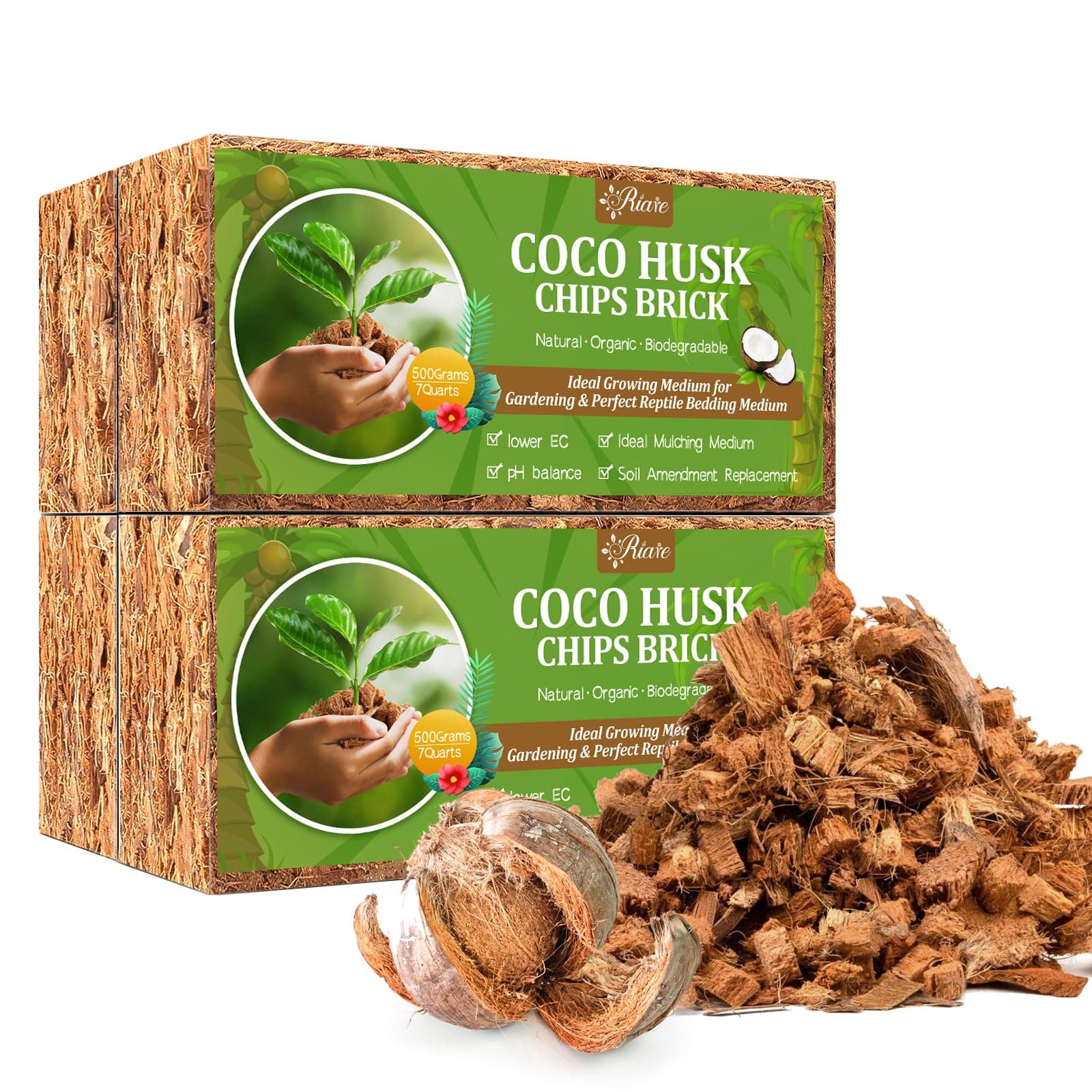 Riare 4 Pack Coco Husk Chips, Coconut Coir Substrate for Plants