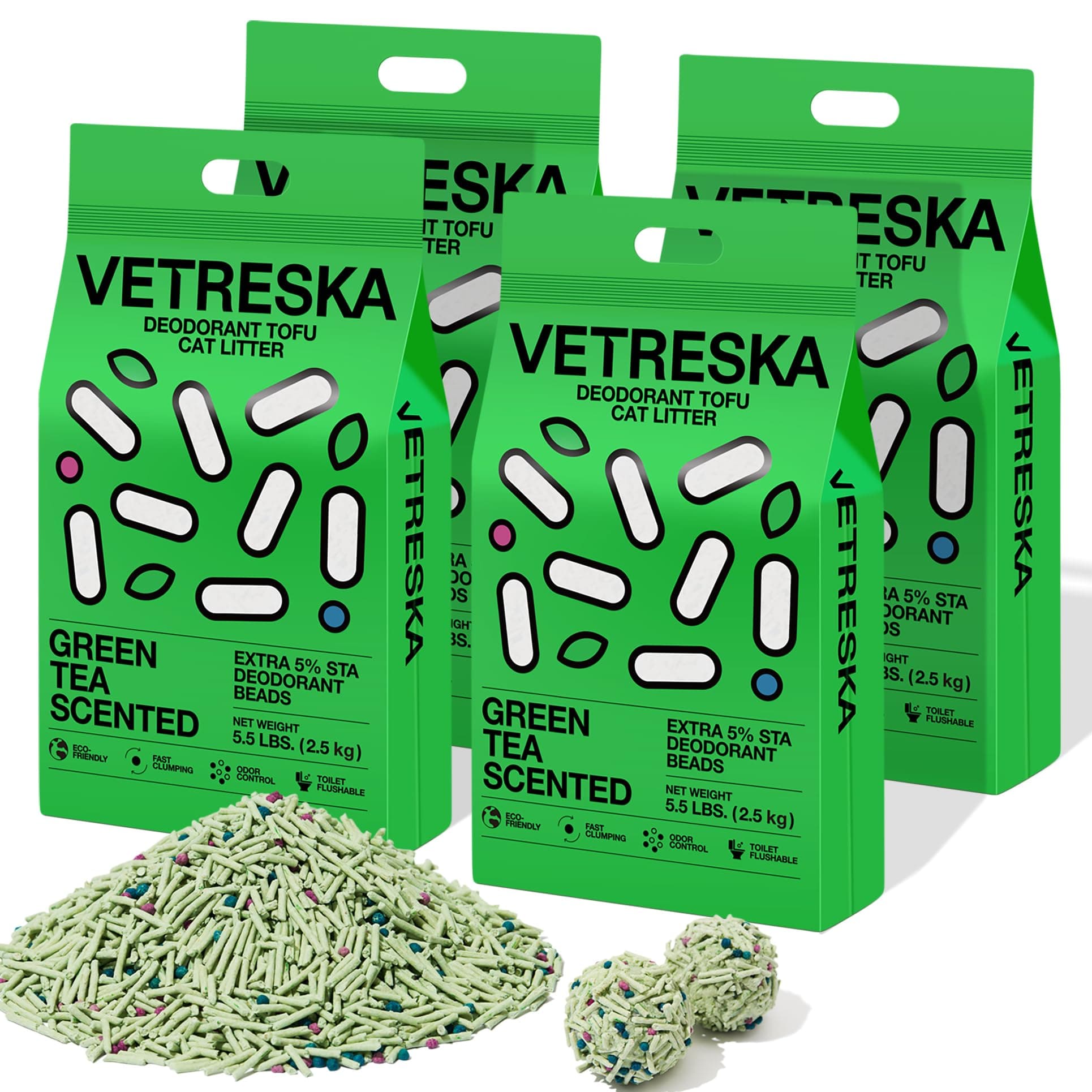 VETRESKA Tofu Cat Litter, Strong Clumping Flushable Cat Litter Pellets