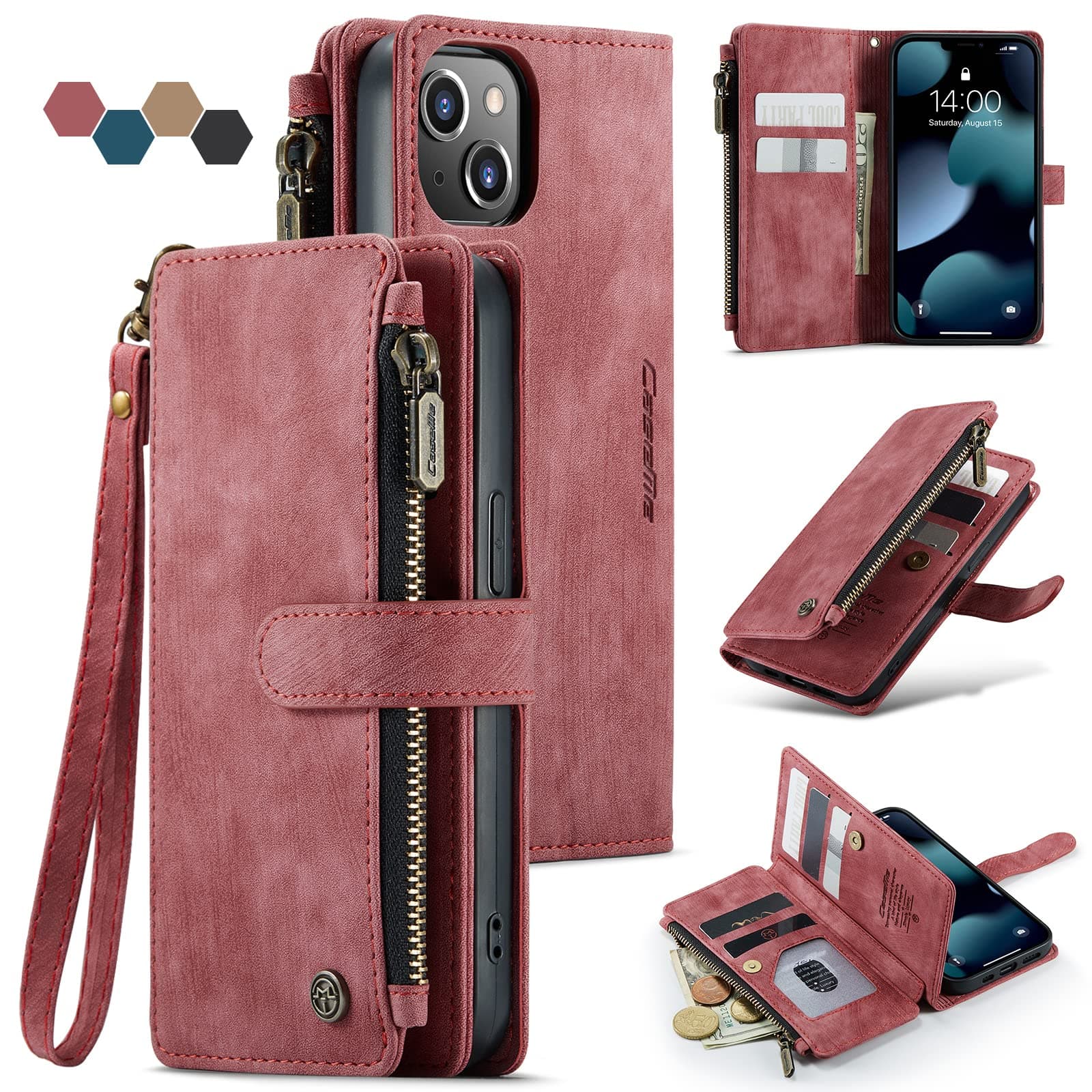 Lxisxcna Compatible with iPhone 13 Wallet Case with Card Holder,Red