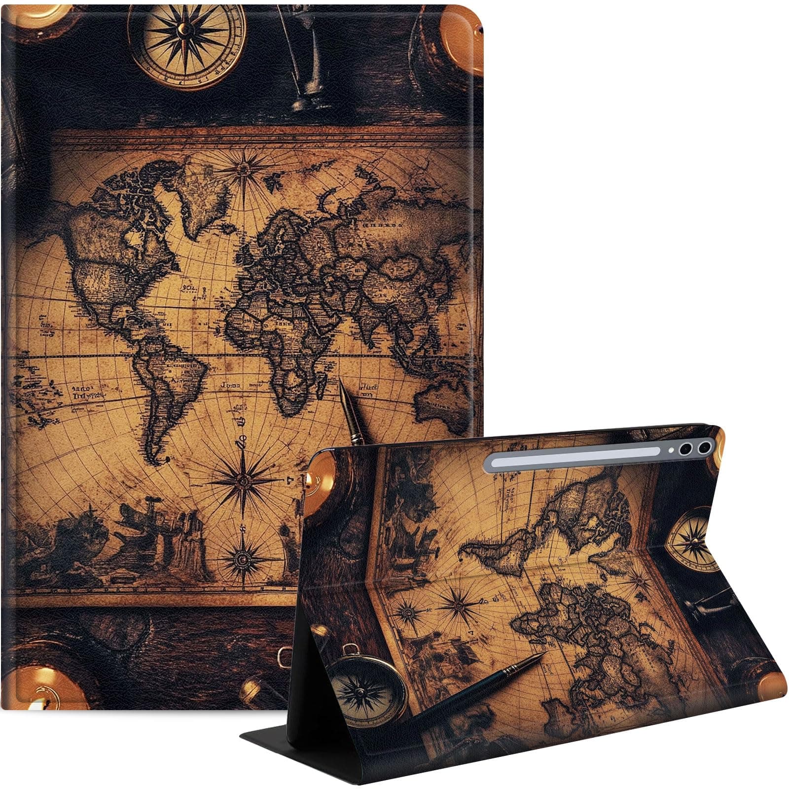 Case for Samsung Galaxy Tab S10 Plus/ S9 FE Plus/ S9 Plus 5G Tablet 12.4'', Slim PU Leather Stand Cover with Auto Wake/Sleep, Multi-Angle Viewing & Shockproof, Old Map