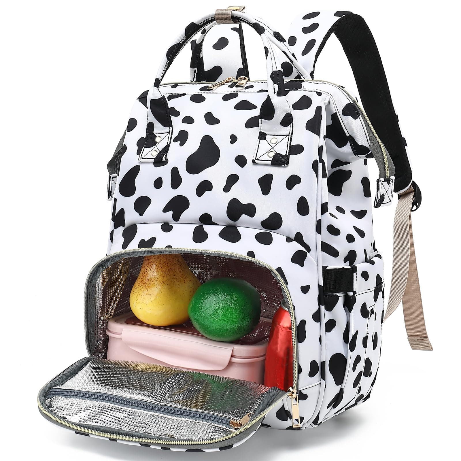 Cow Print Insulated Lunch Laptop Backpack Backpack for Women, Girls School Backpack College Bookbags Picnic Cooler Backpack