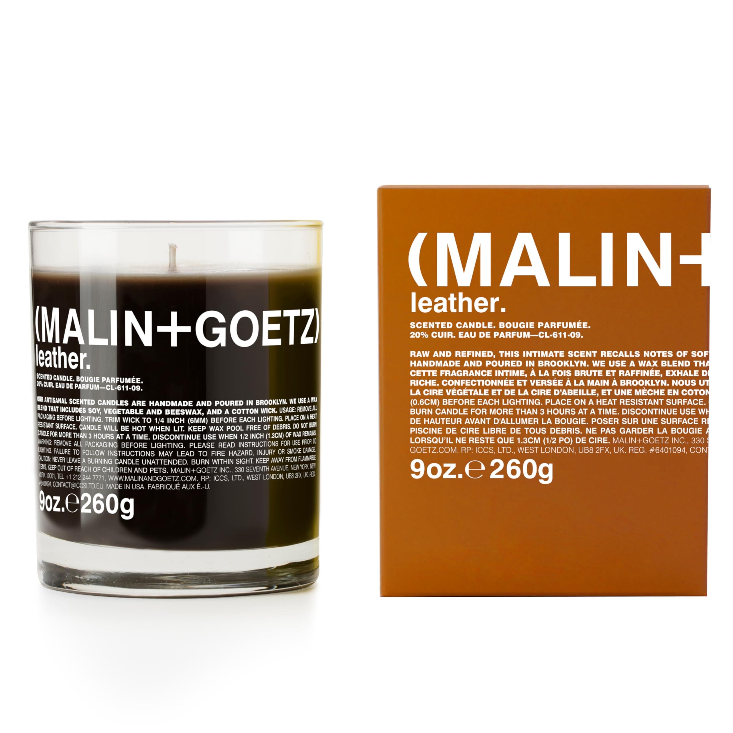 MALIN+GOETZ Women's Leather Candle, Leather, Brown, 9.0 Fl Oz